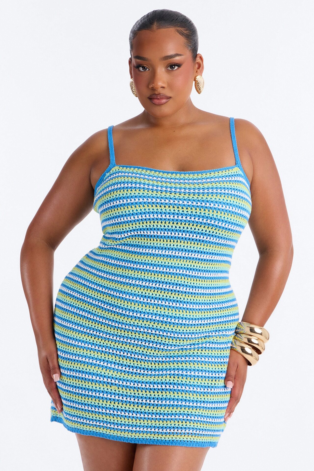 Daria Striped Crochet Mini Dress - Blue/combo
