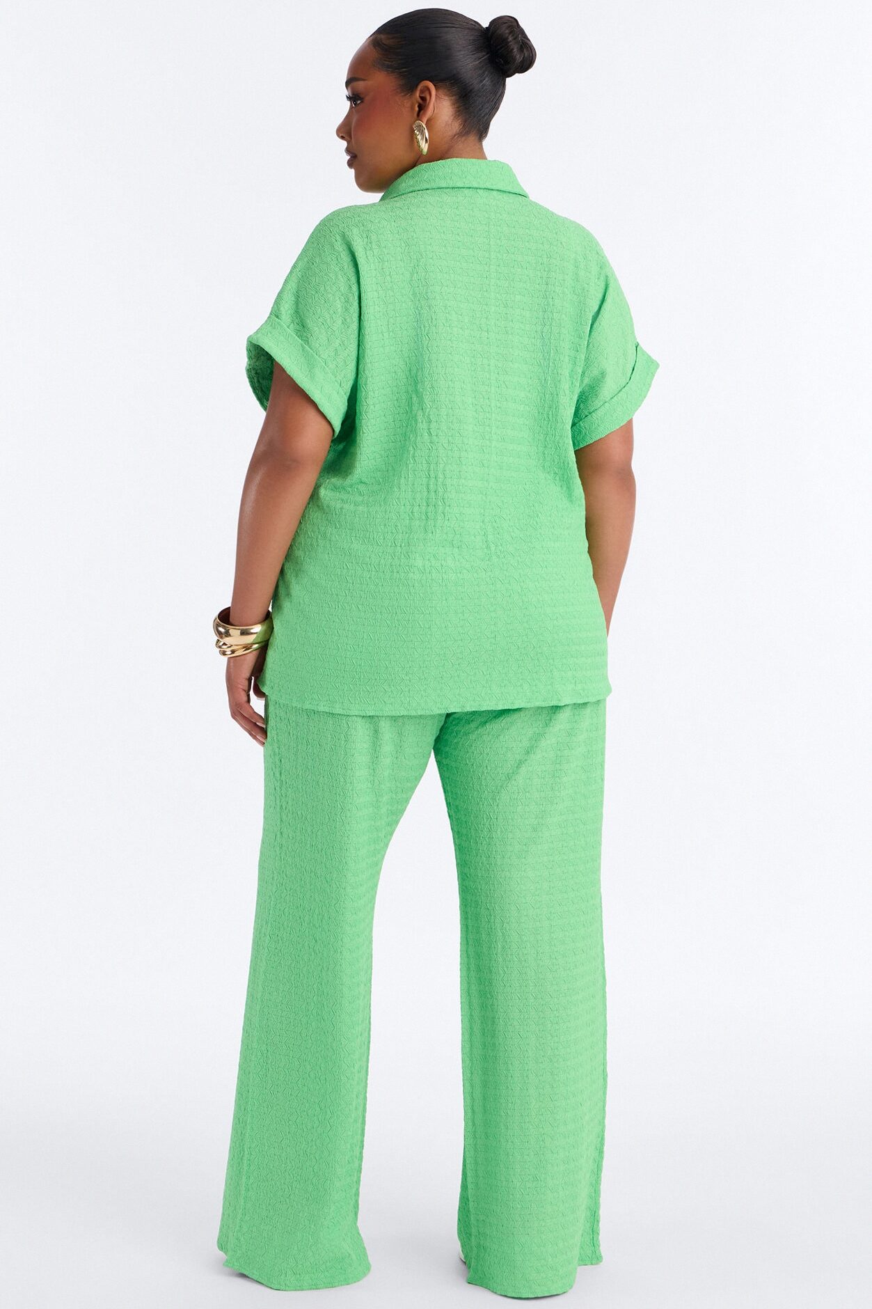 Ainsley Textured Tie Front Pant Set - Green