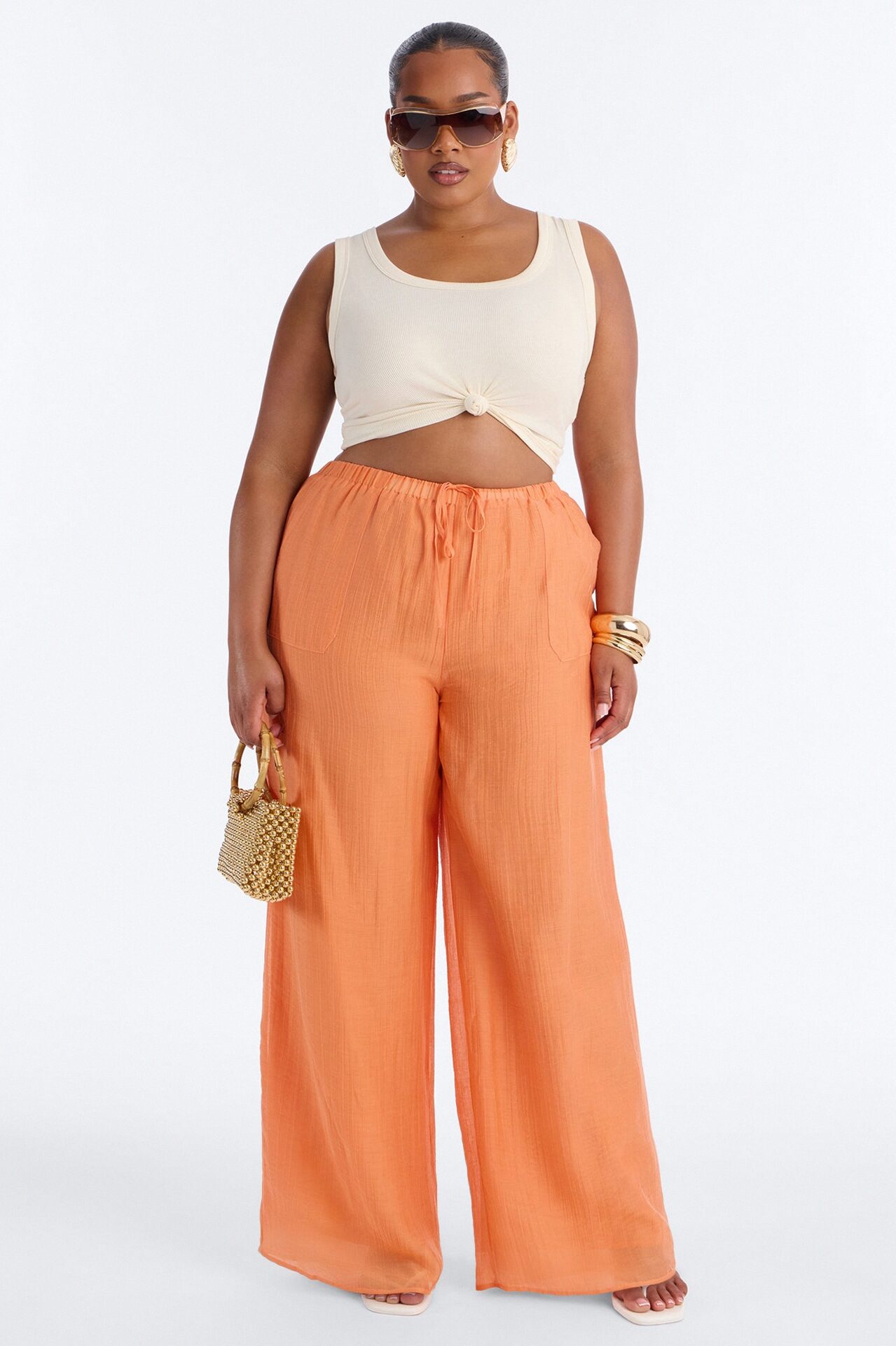 Vacay Babe Textured Wide Leg Pant - Orange
