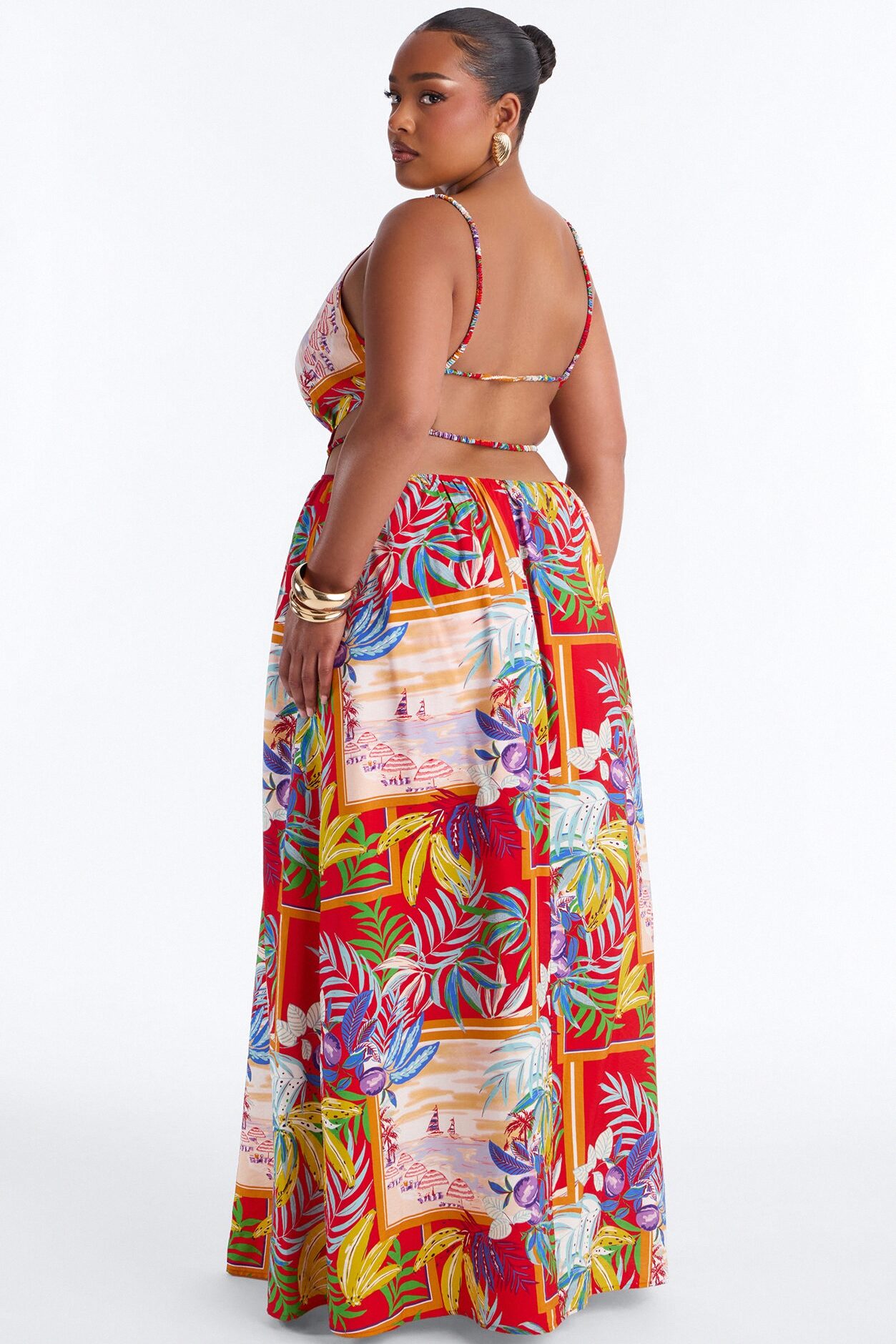 Kauai Backless Maxi Dress - Red/combo