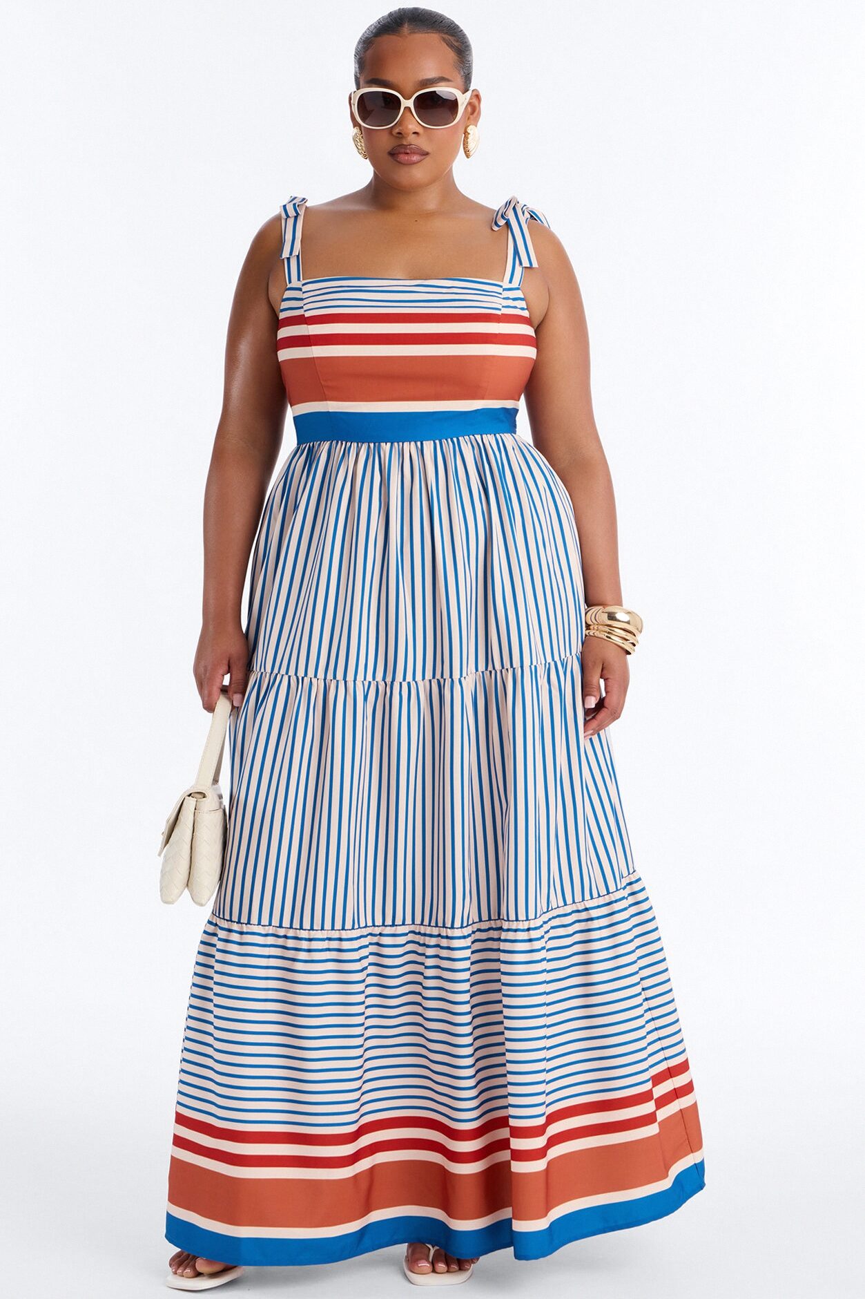 Sunbathing Tie Shoulder Maxi Dress - Blue/combo