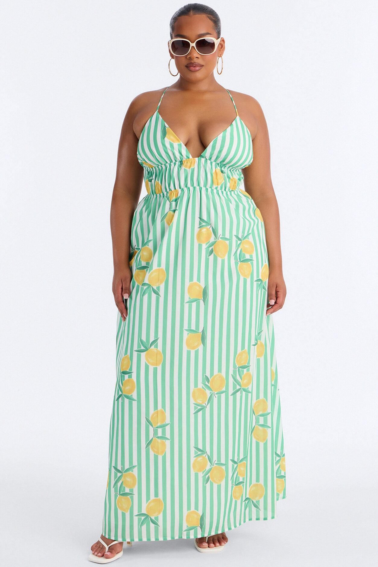 Lemoncello Backless Maxi Dress - Green/combo