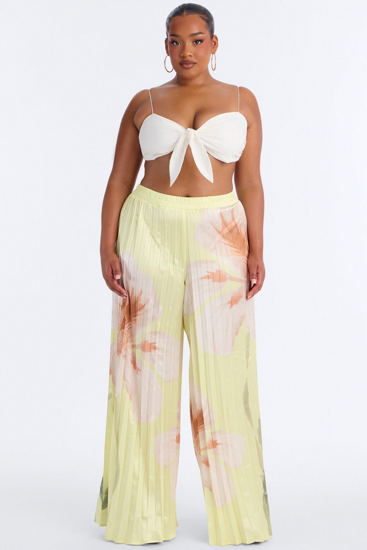 Penelope Plisse Satin Wide Leg Pant - Yellow/combo