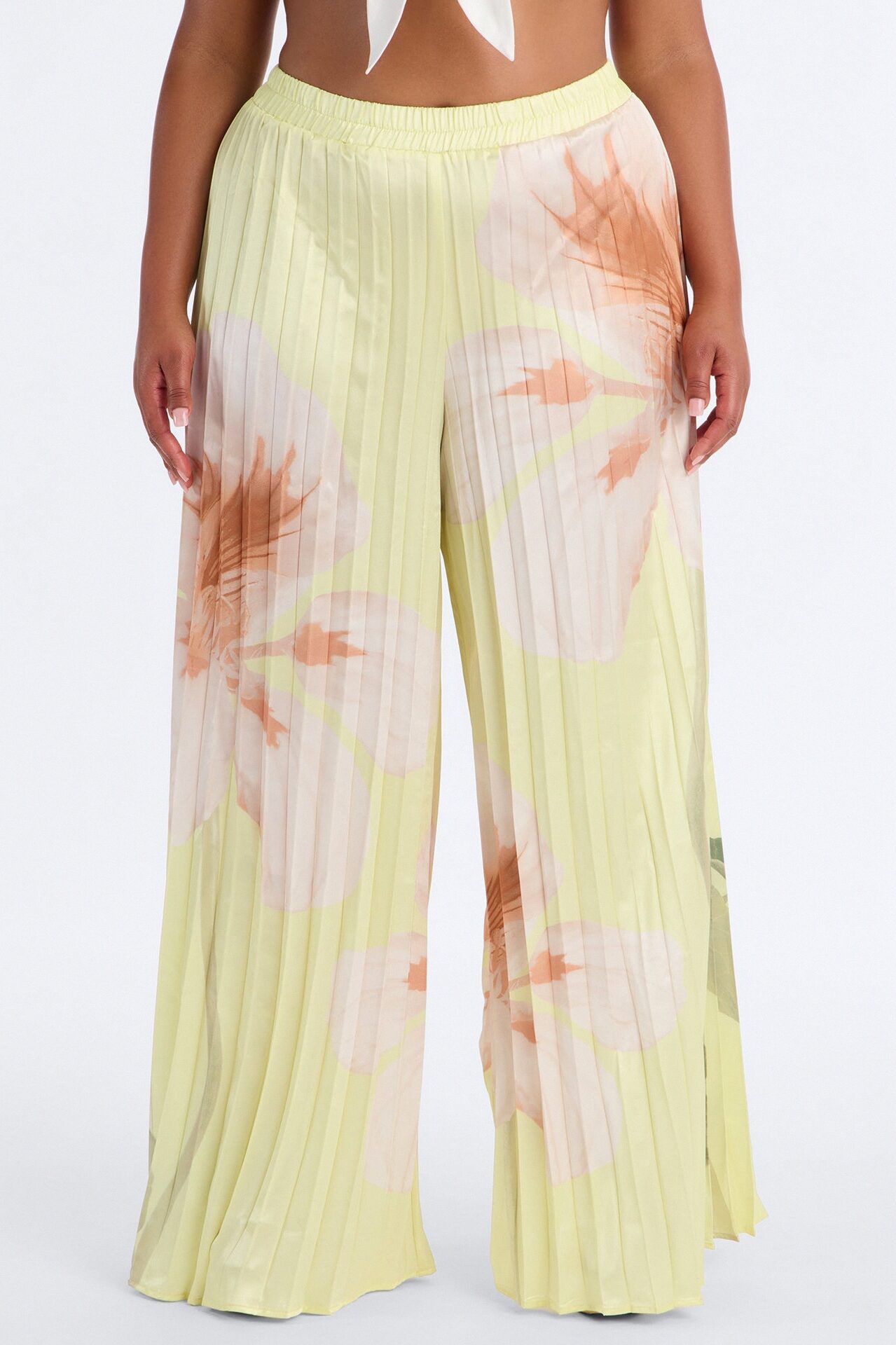 Penelope Plisse Satin Wide Leg Pant - Yellow/combo