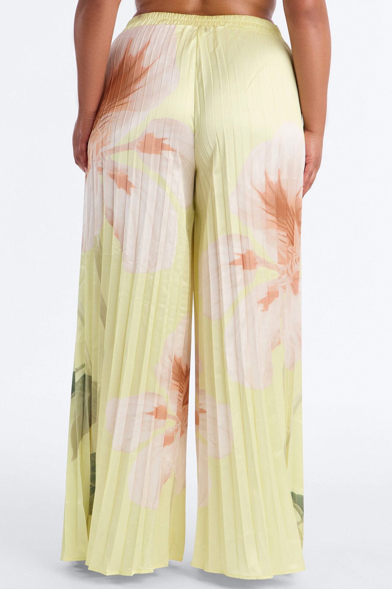 Penelope Plisse Satin Wide Leg Pant - Yellow/combo