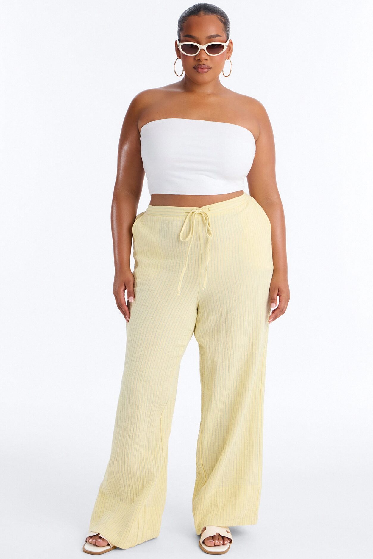 Sunny Haze Wide Leg Gauze Pant - Yellow