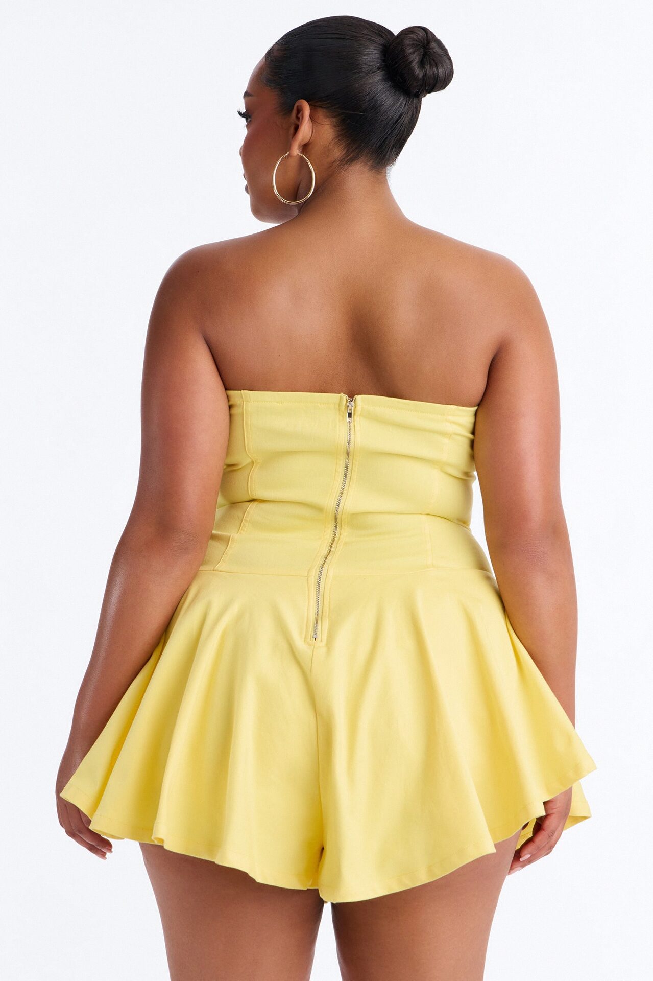 Shana Twill Strapless Ruffle Romper - Yellow
