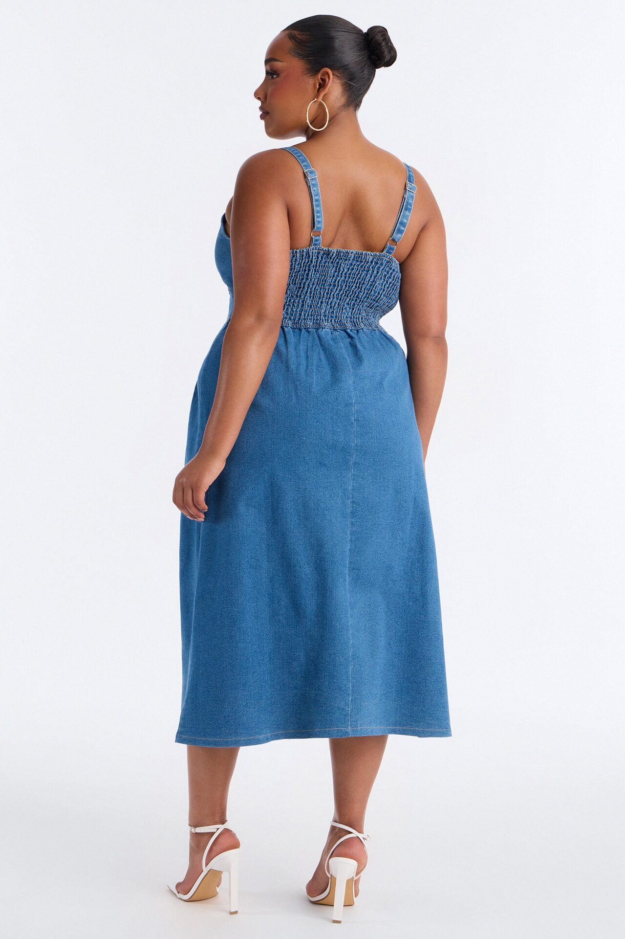 Greta Pleated Denim Midi Dress - Medium Wash