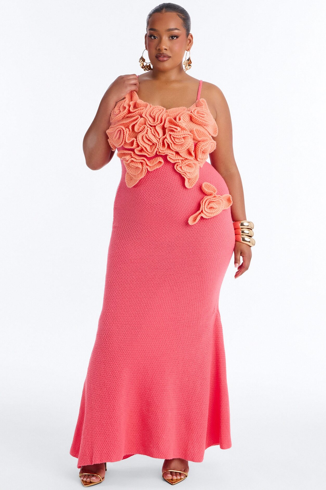 Renae Floral Applique Knit Maxi Dress - Pink/combo