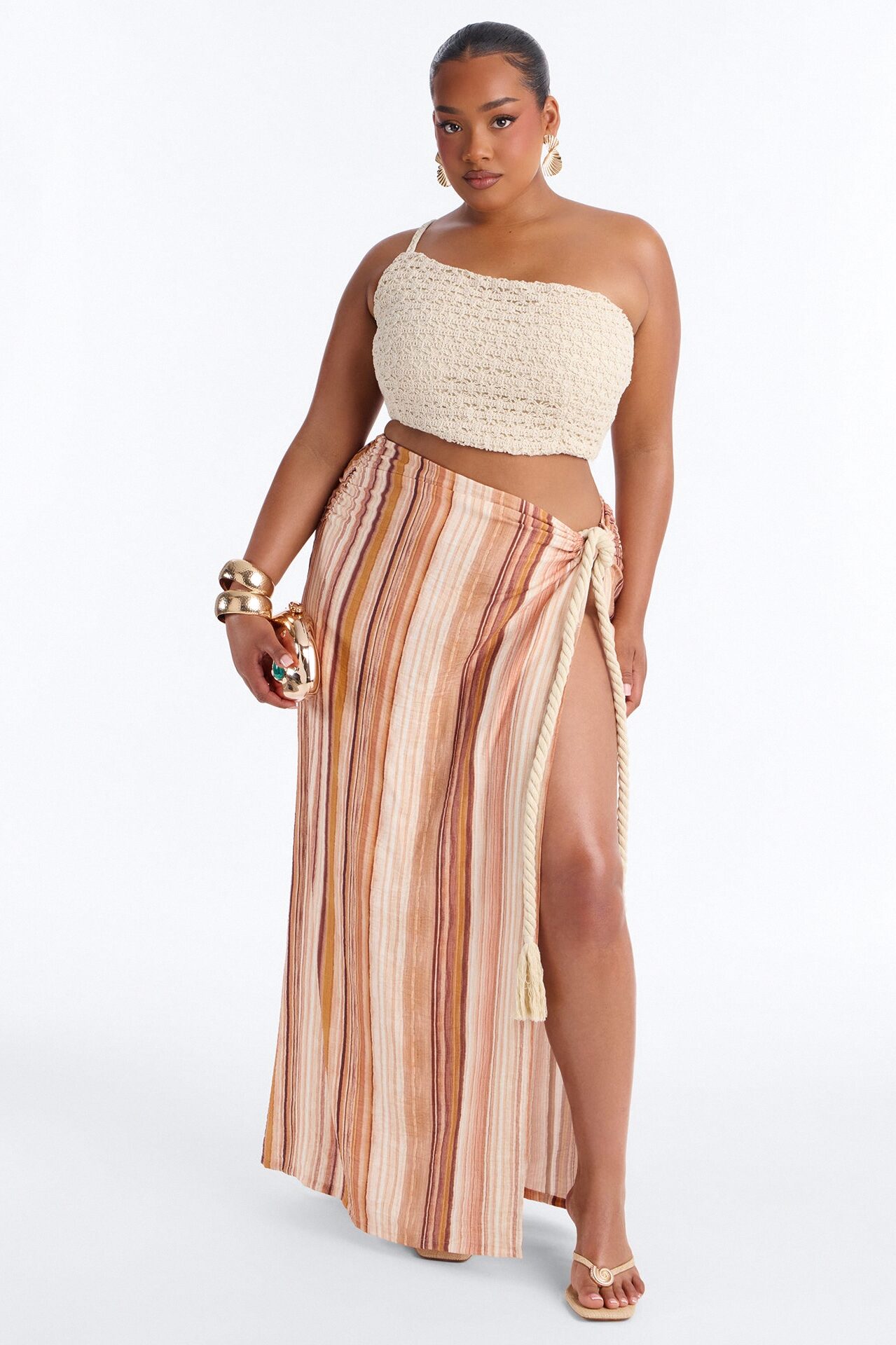 The Horizon Linen Skirt Set - Rust/combo