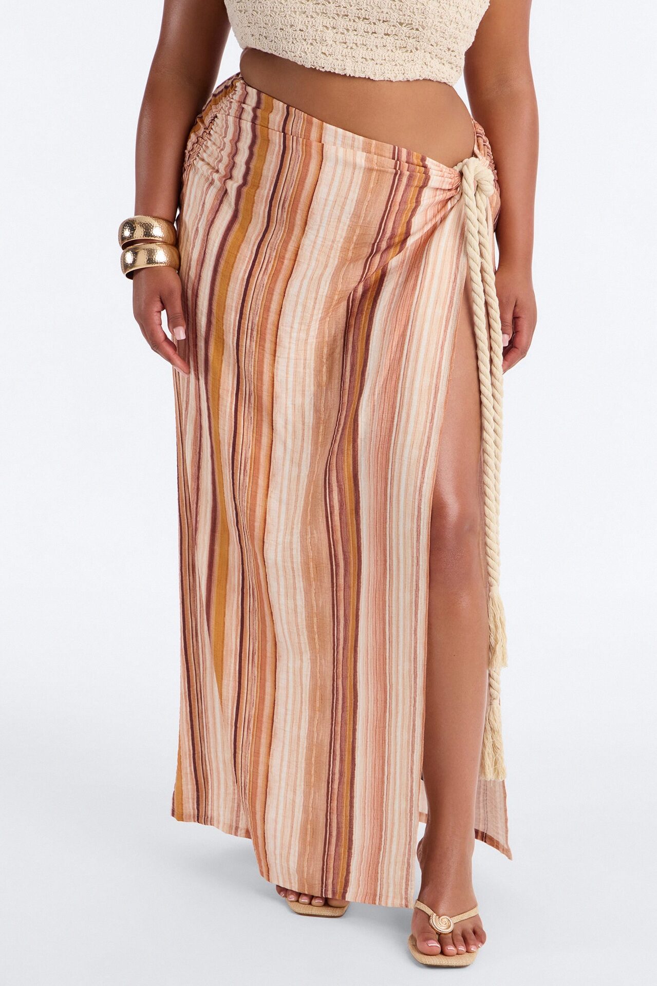 The Horizon Linen Skirt Set - Rust/combo