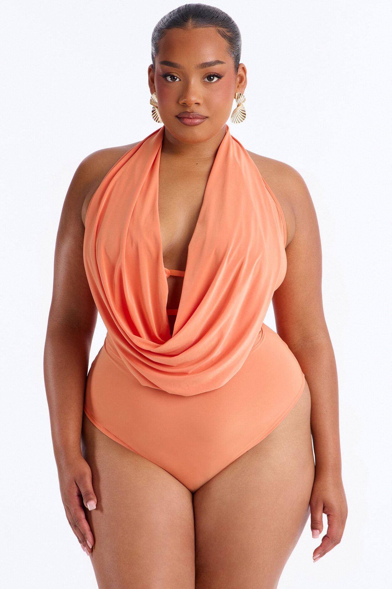 Forever Hot Cowl Neck Halter Bodysuit - Orange