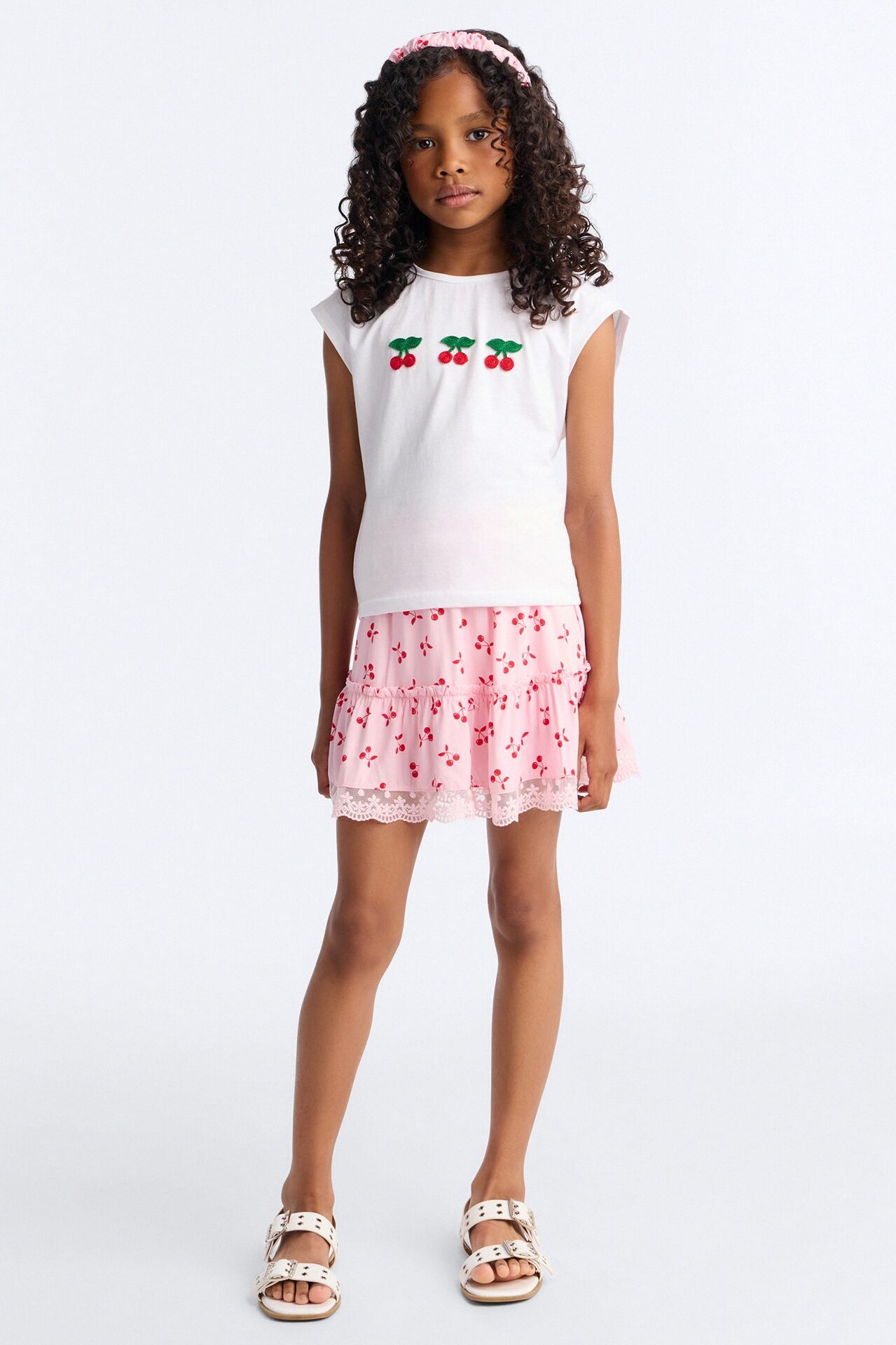Mini Sweetie Pie Cherry Skirt Set - White/Pink