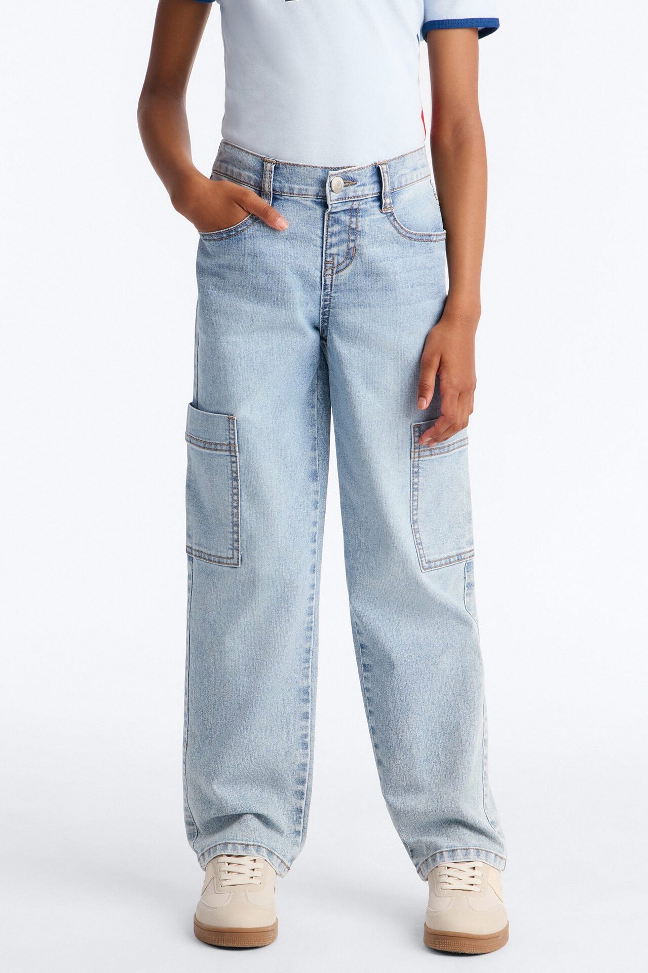 Mini Best Friends For Life Straight Leg Cargo Jeans - Light Wash