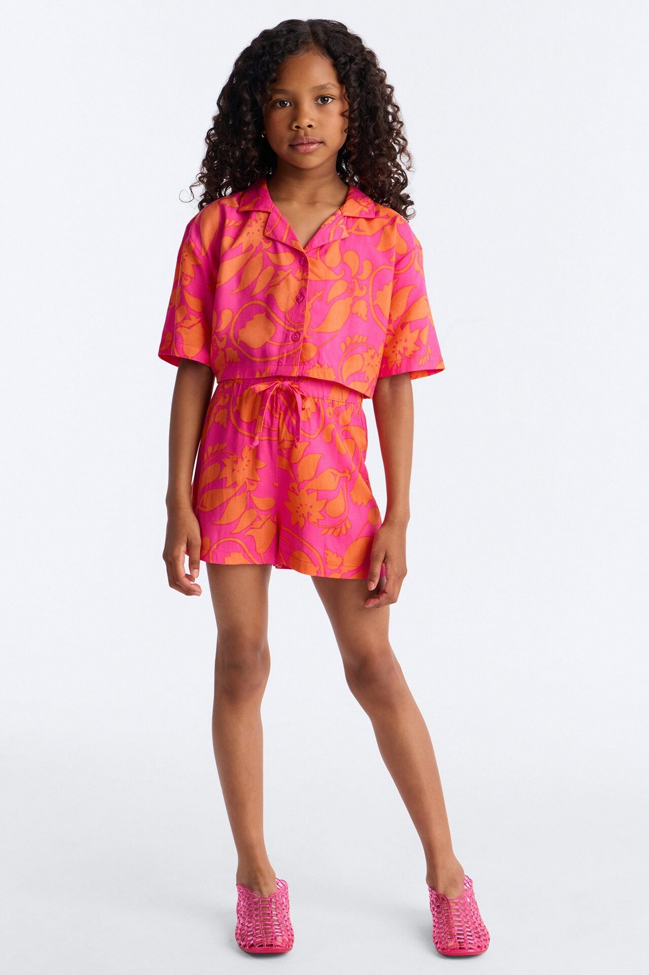 Mini Vacay Vibes Tropical Short Set - Pink/combo