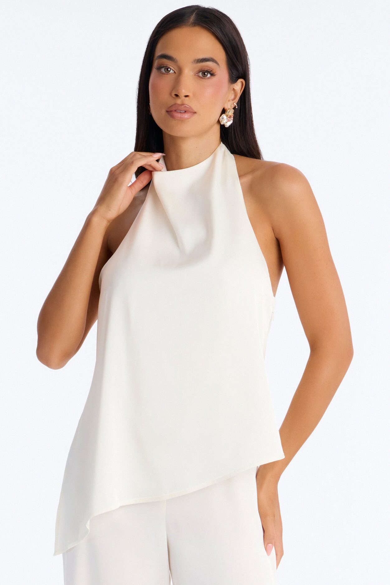 Joana Satin Draped Jumpsuit - Ivory