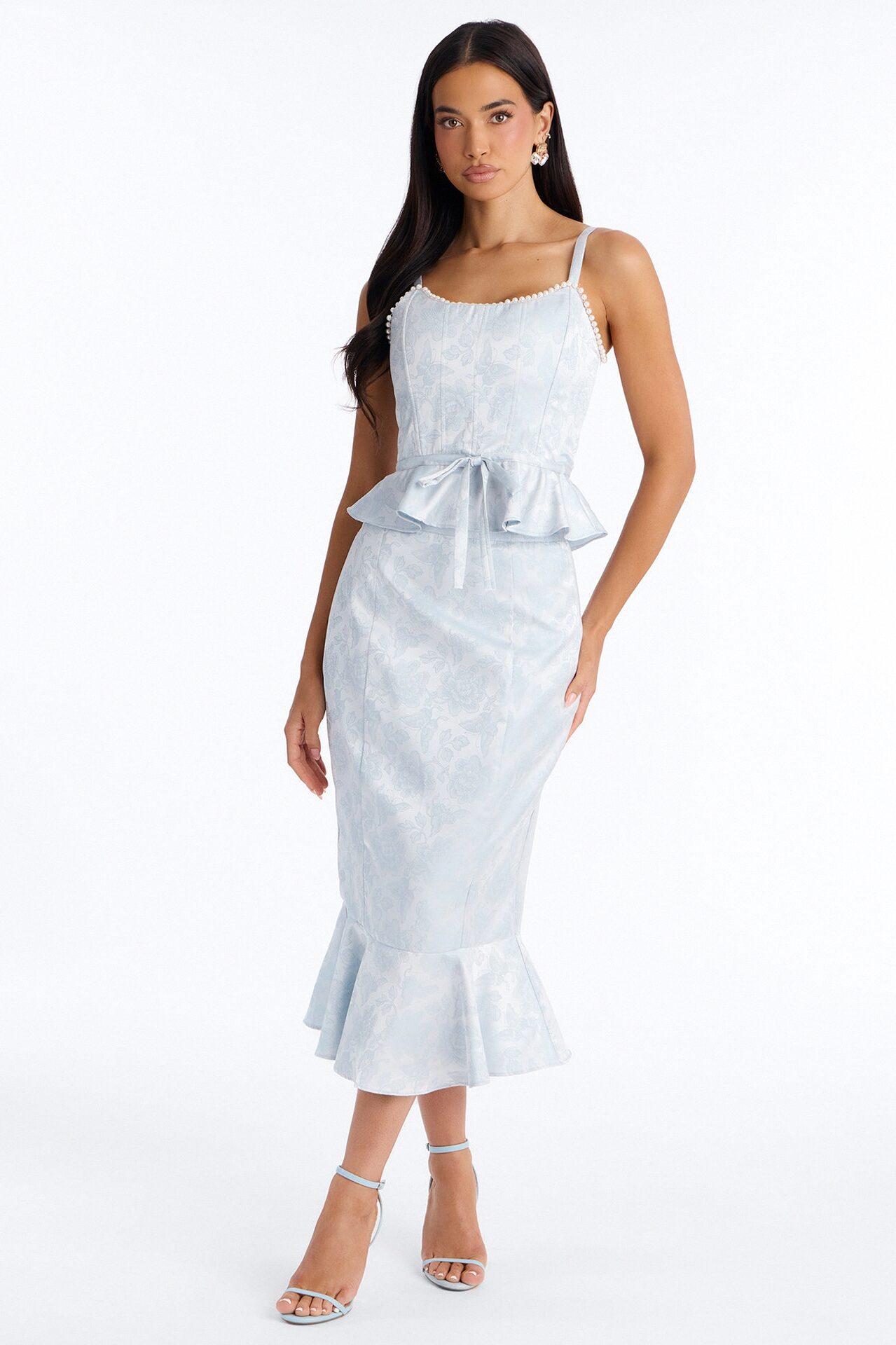 Breezy Day Floral Jacquard Skirt Set - Blue