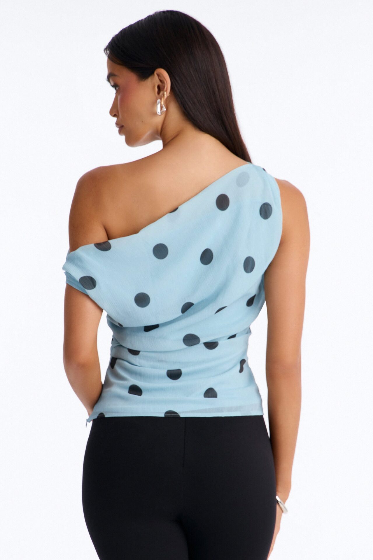 Just Being Me Polka Dot Chiffon Top - Blue/combo