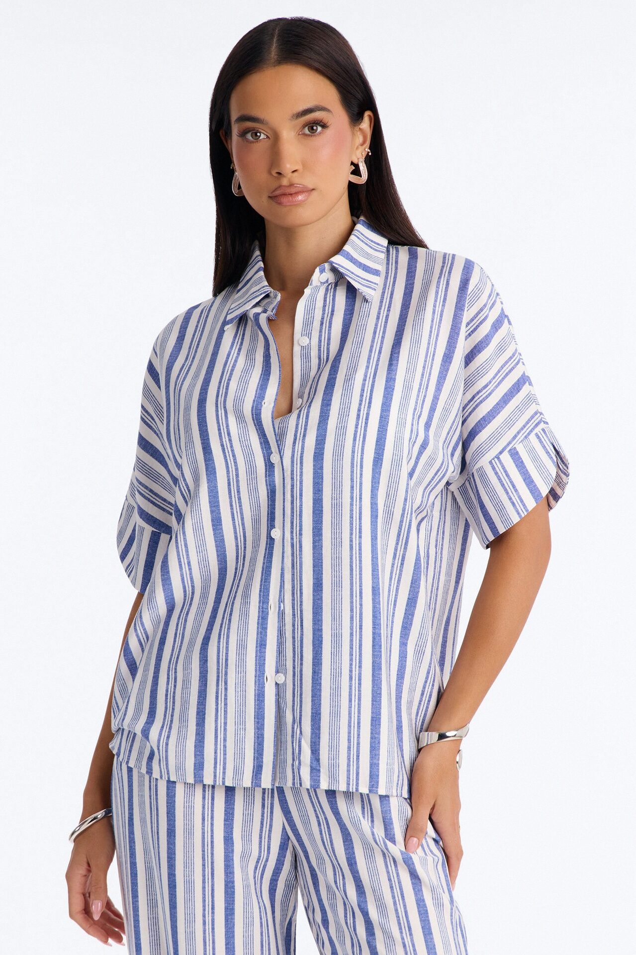 Kacey Striped Shirt Pant Set - Blue/combo