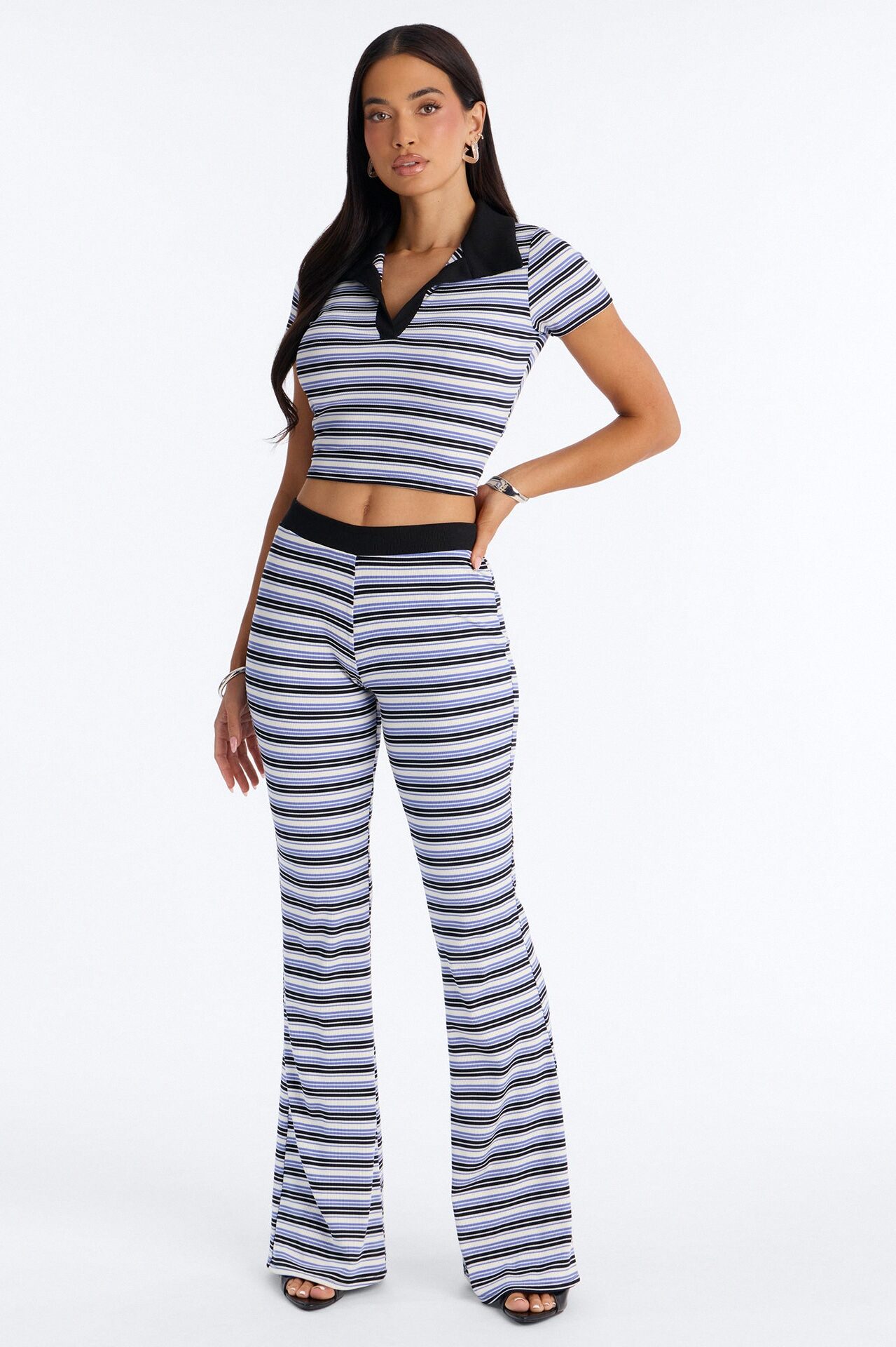 Serving Stripes Ribbed Pant Set - Blue/combo