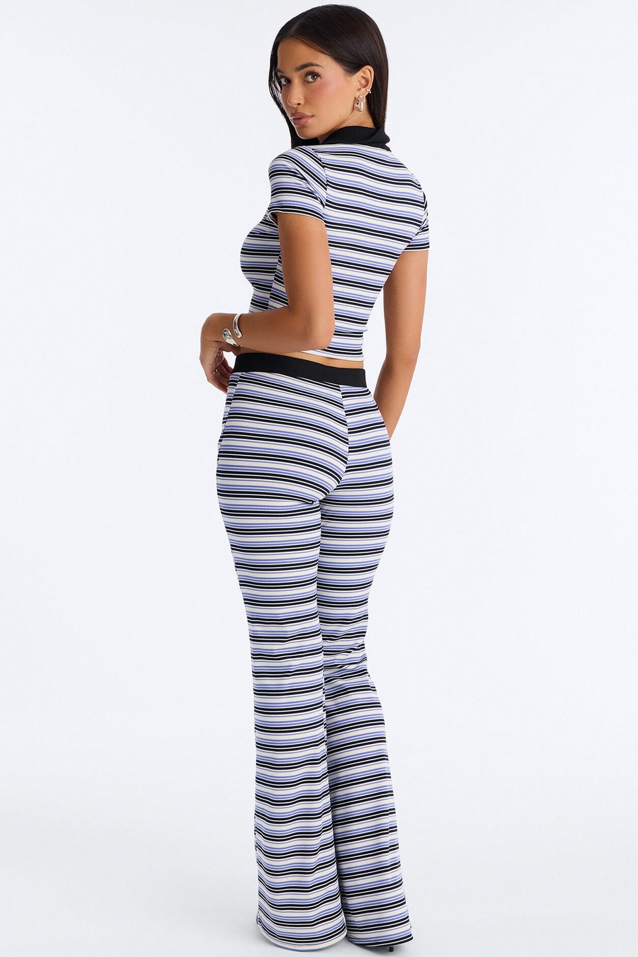 Serving Stripes Ribbed Pant Set - Blue/combo