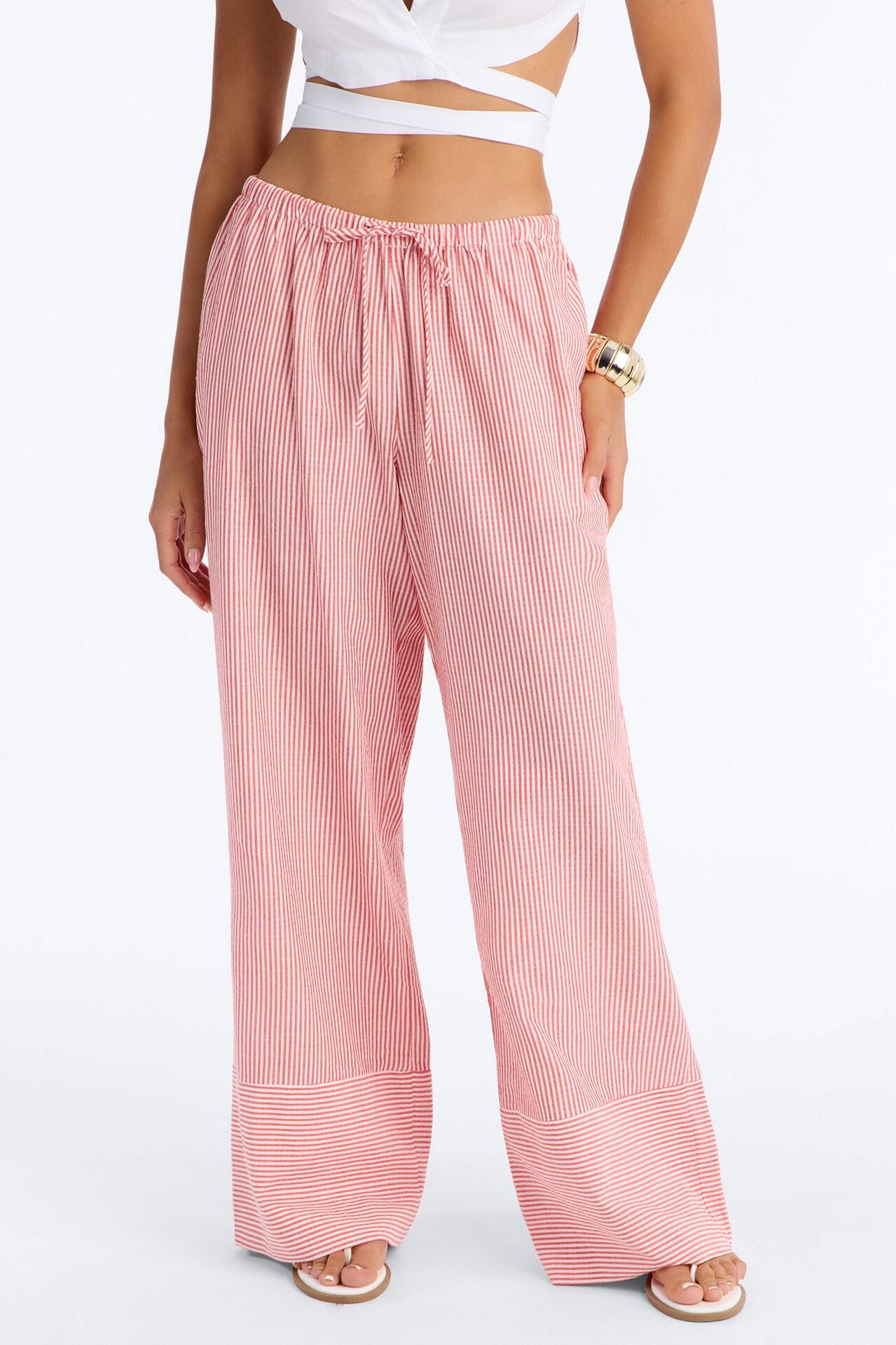 Suddenly I See Wide Leg Striped Pant - Tomato Red/combo
