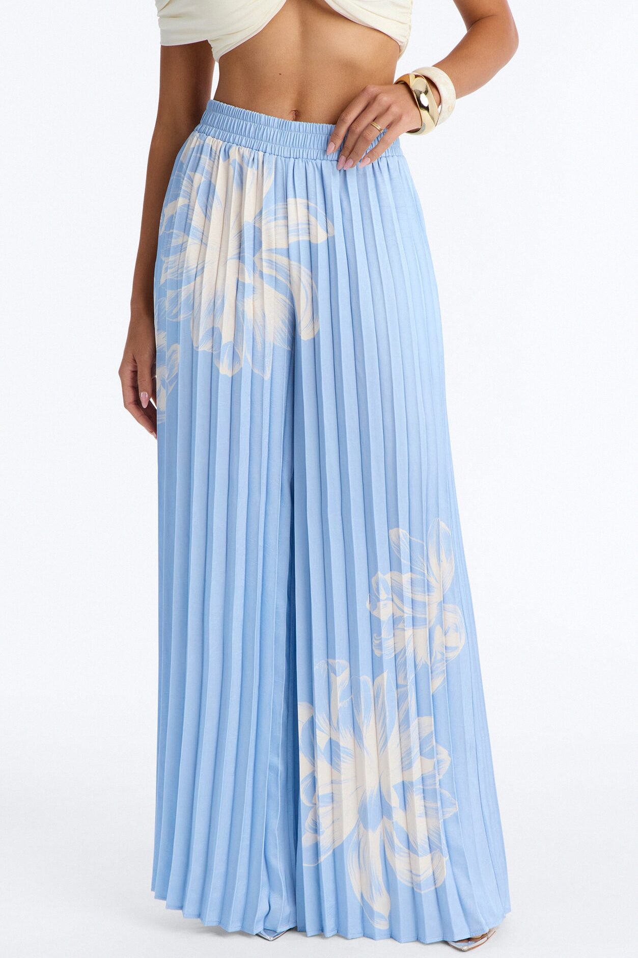 Let's Go Babe Satin Printed Wide Leg Pant - Blue/combo