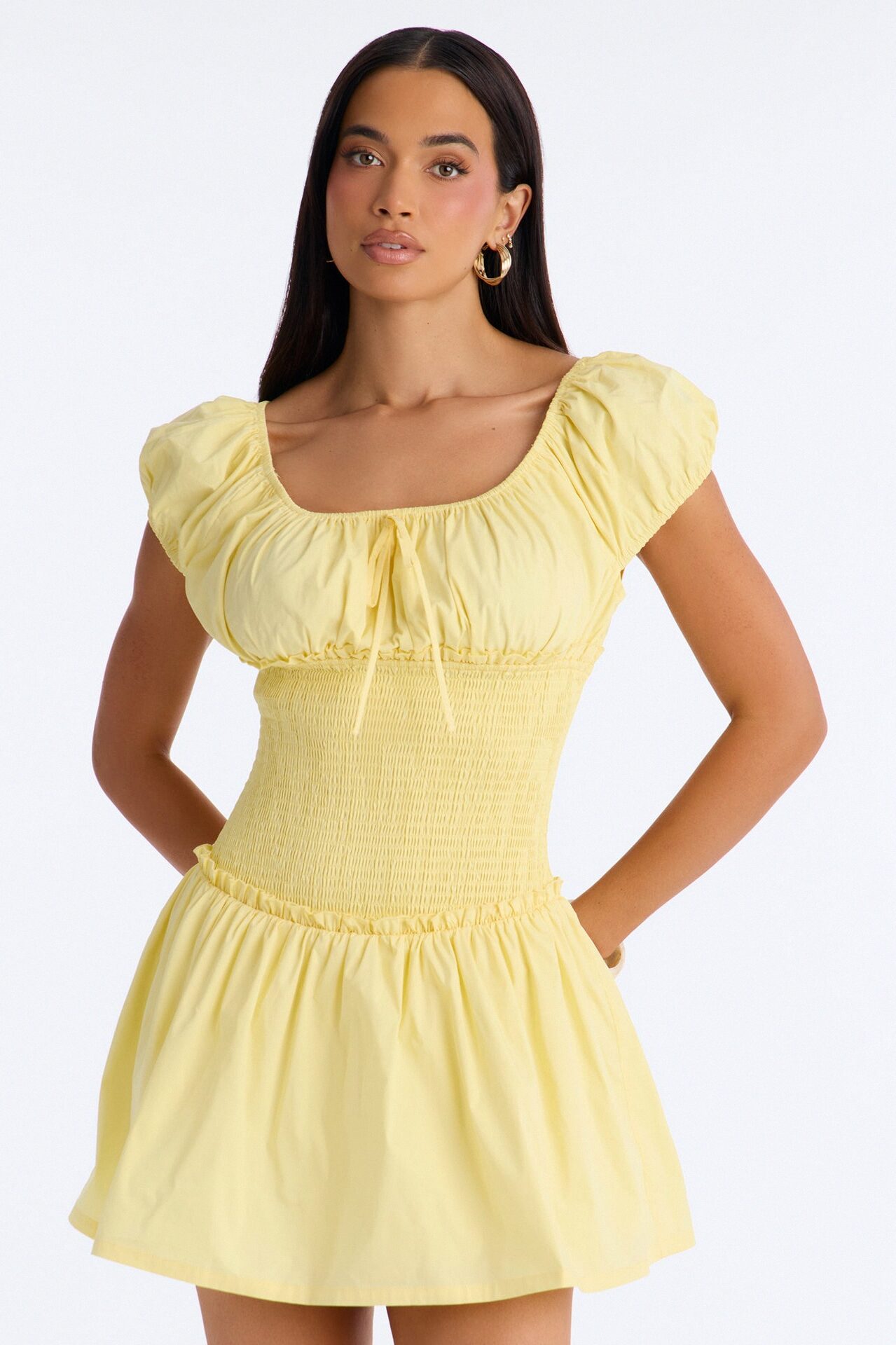 Sunshine Poplin Smocking Mini Dress - Yellow
