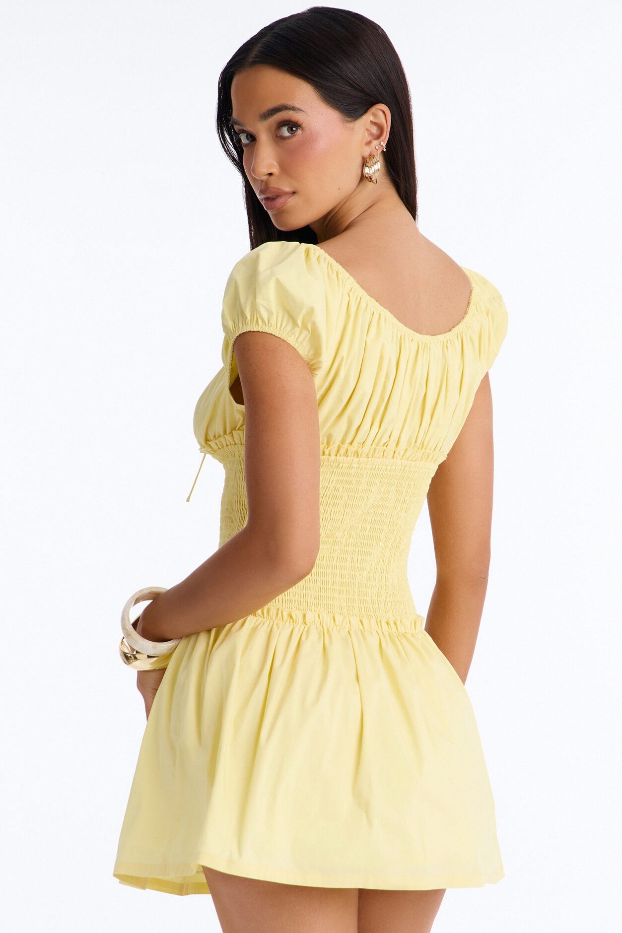 Sunshine Poplin Smocking Mini Dress - Yellow