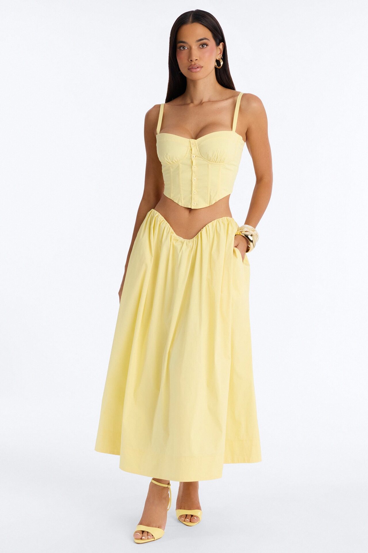 Sunshine Poplin Midi Skirt Set - Yellow