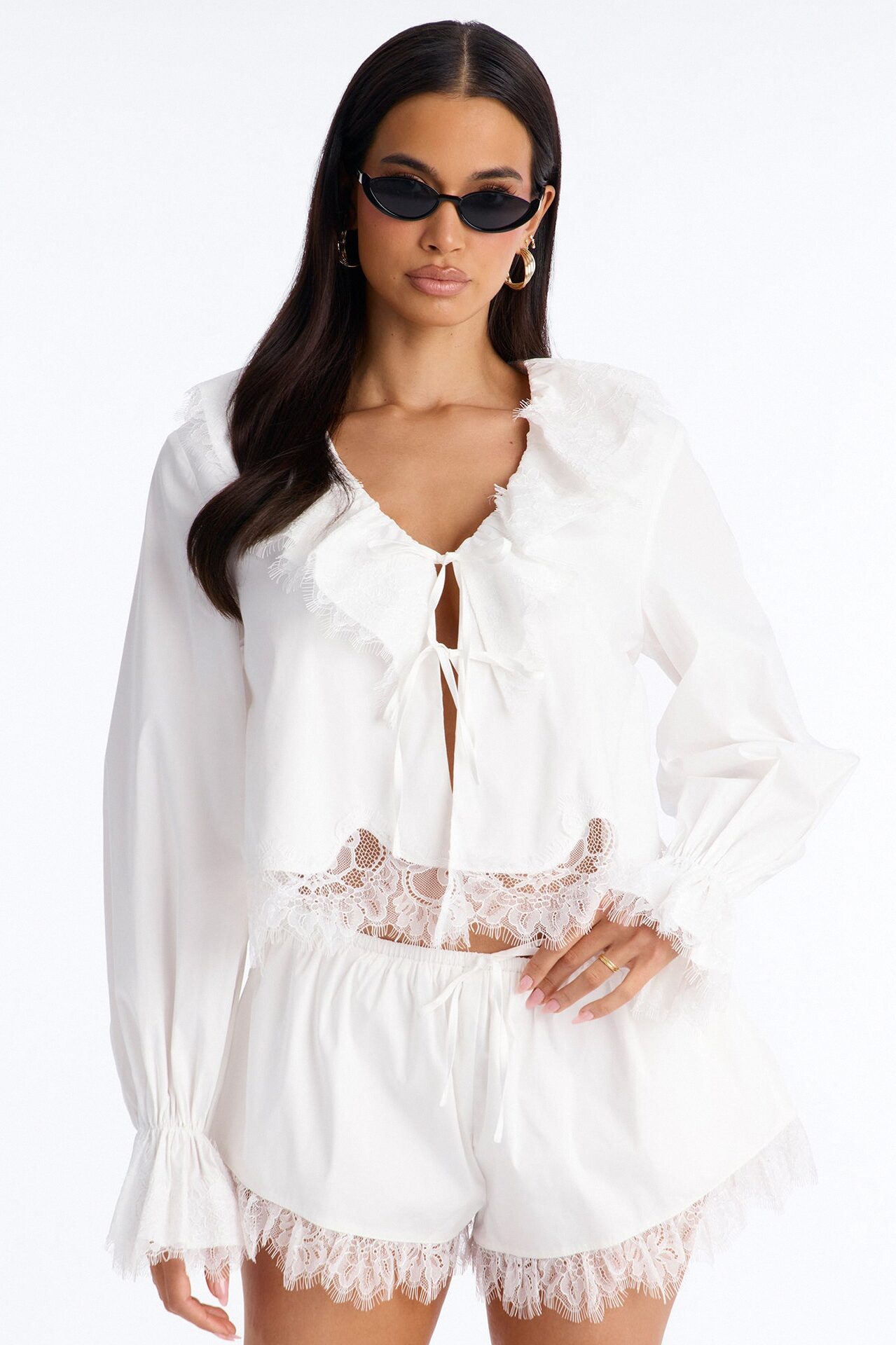 Noelle Poplin Lace Short Set - White