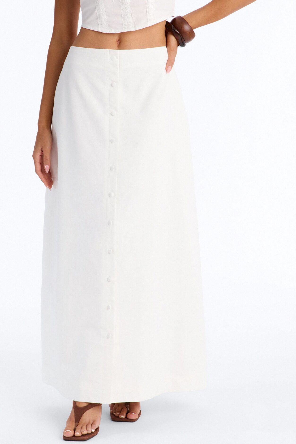 Lucy Linen Button Up Maxi Skirt - White
