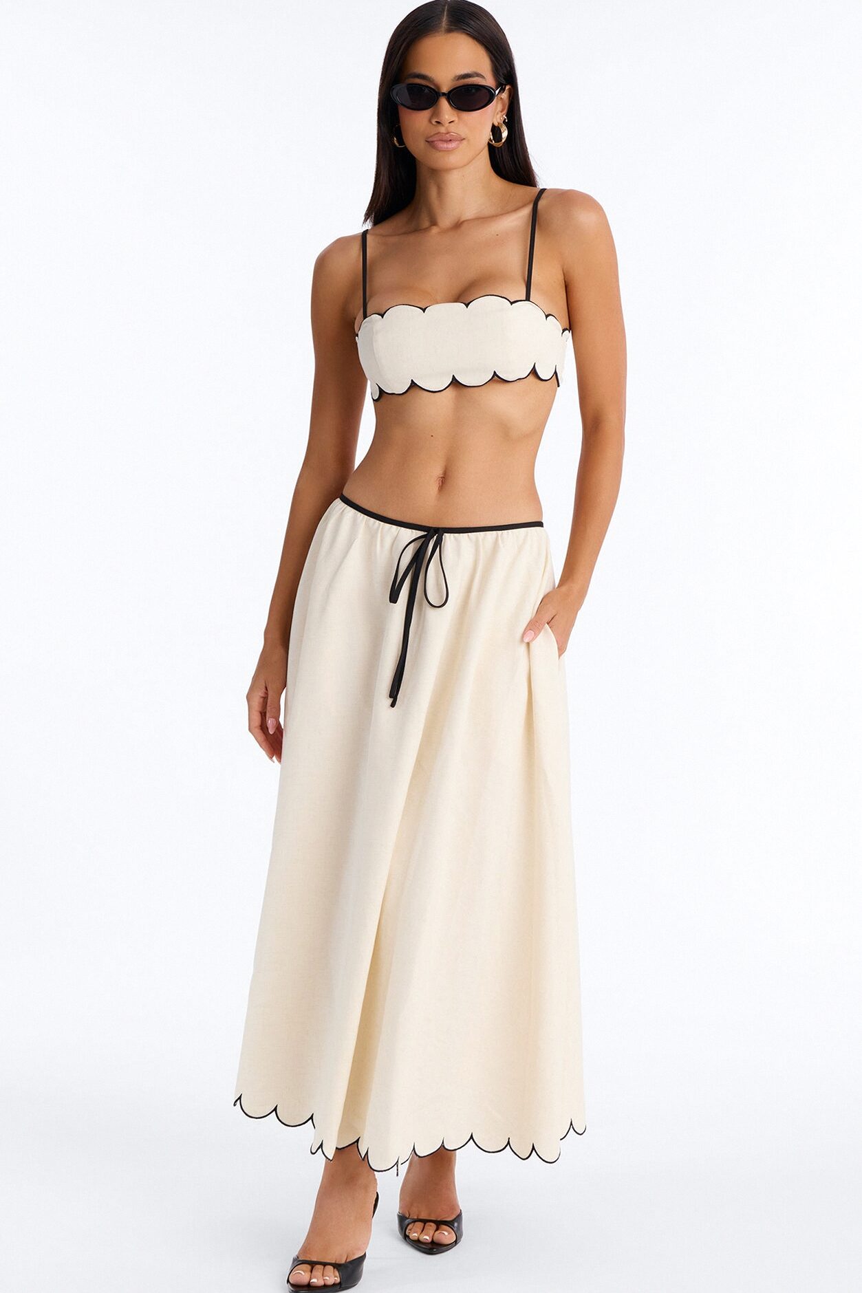 Sloane Linen Midi Skirt Set - Off White/combo