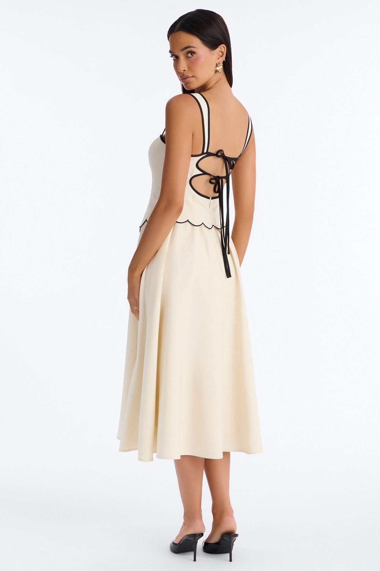 Sloane Linen Midi Dress - Off White/combo
