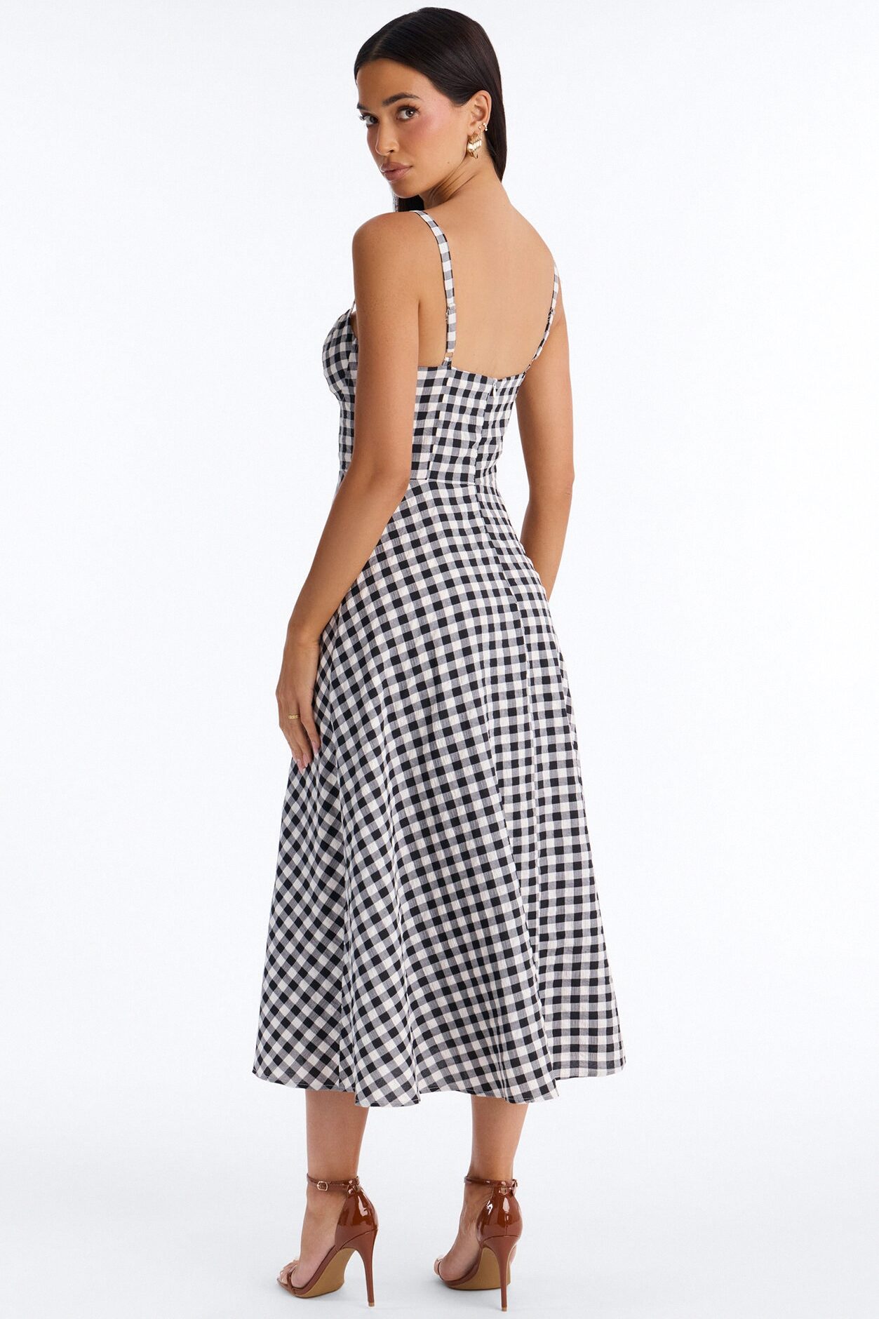 Glowing Gingham Midi Dress - Black/White
