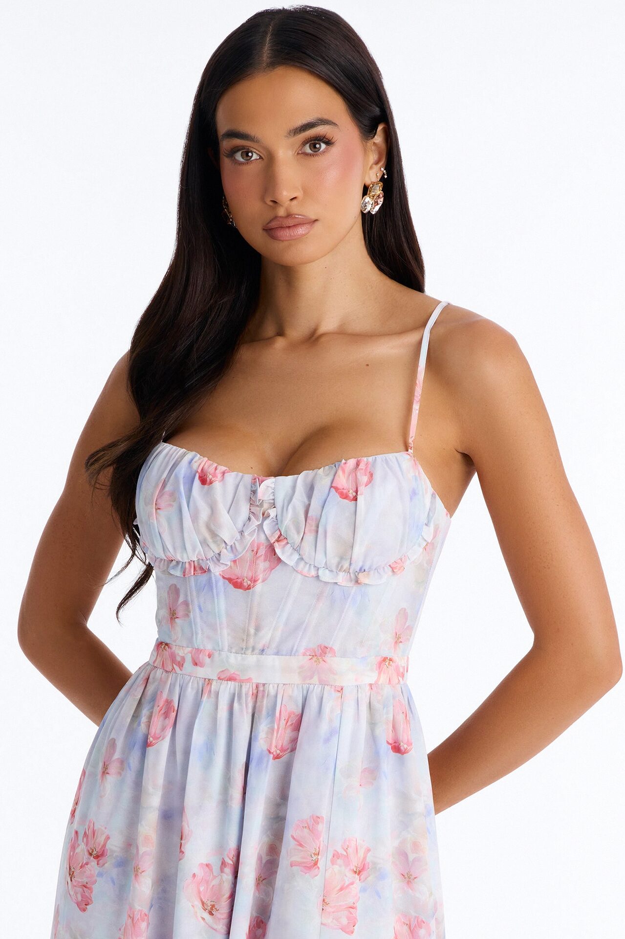 Daisy Chiffon Floral Maxi Dress - Blue/combo