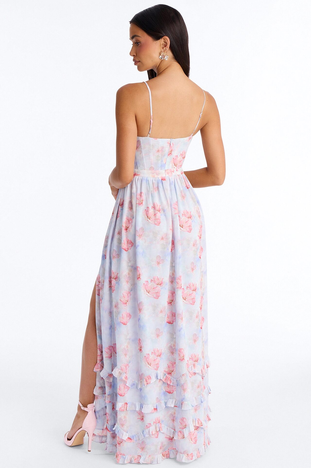 Daisy Chiffon Floral Maxi Dress - Blue/combo