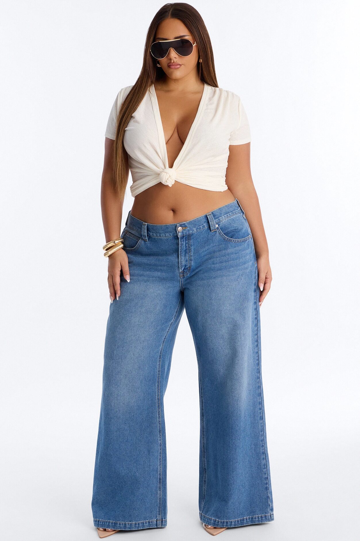 Selena Textured Knot Short Sleeve Top - OffWhite
