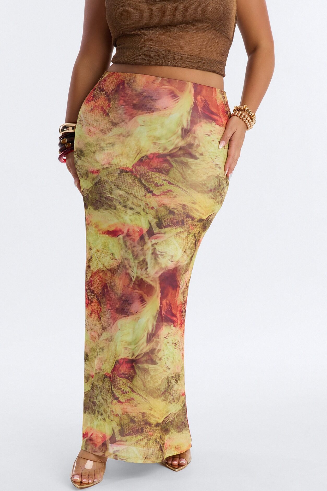 Jungle Bae Mesh Maxi Skirt - Green/combo
