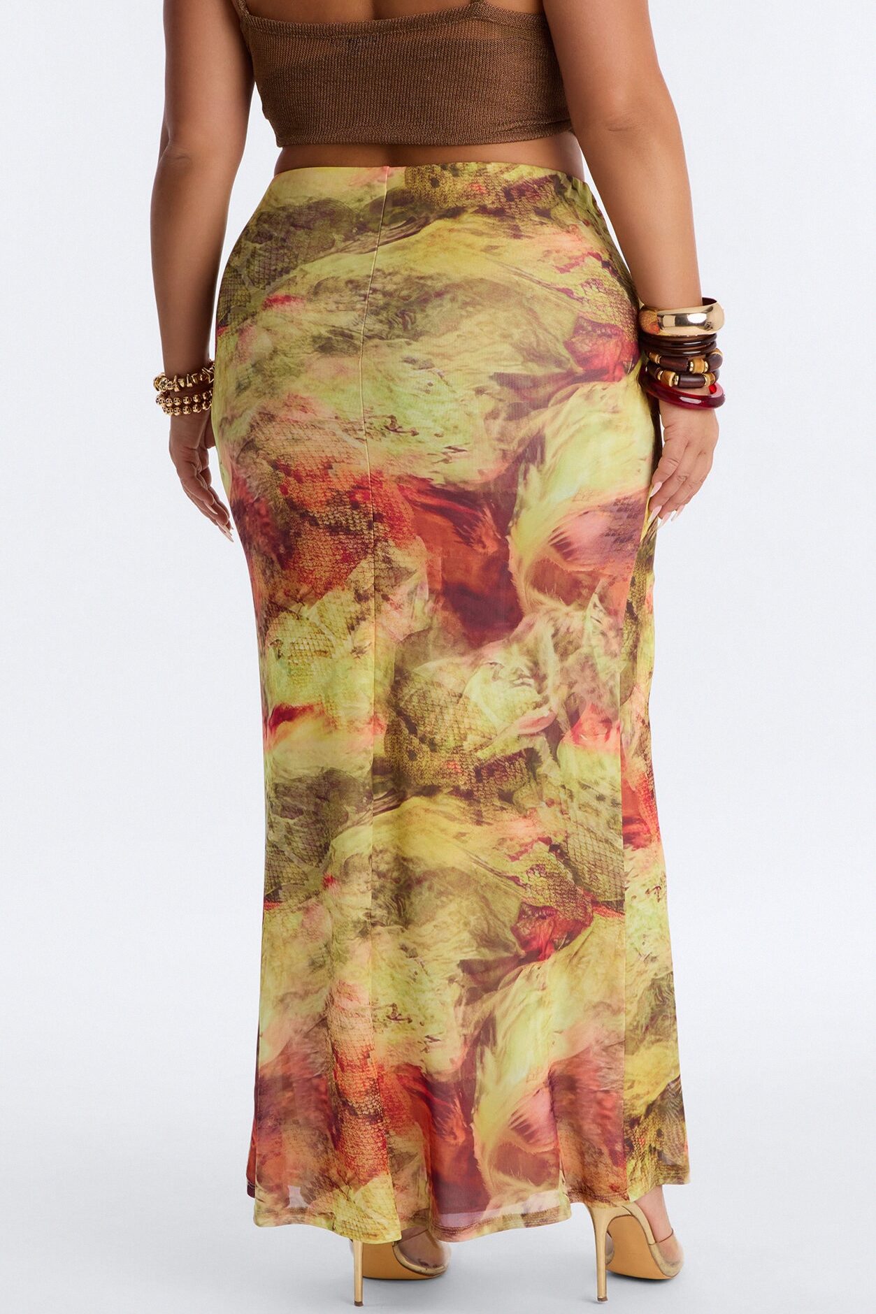Jungle Bae Mesh Maxi Skirt - Green/combo