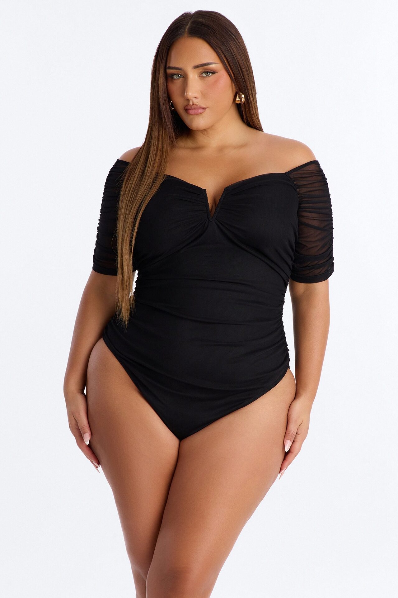 The Finer Things Mesh Short Sleeve Bodysuit - Black