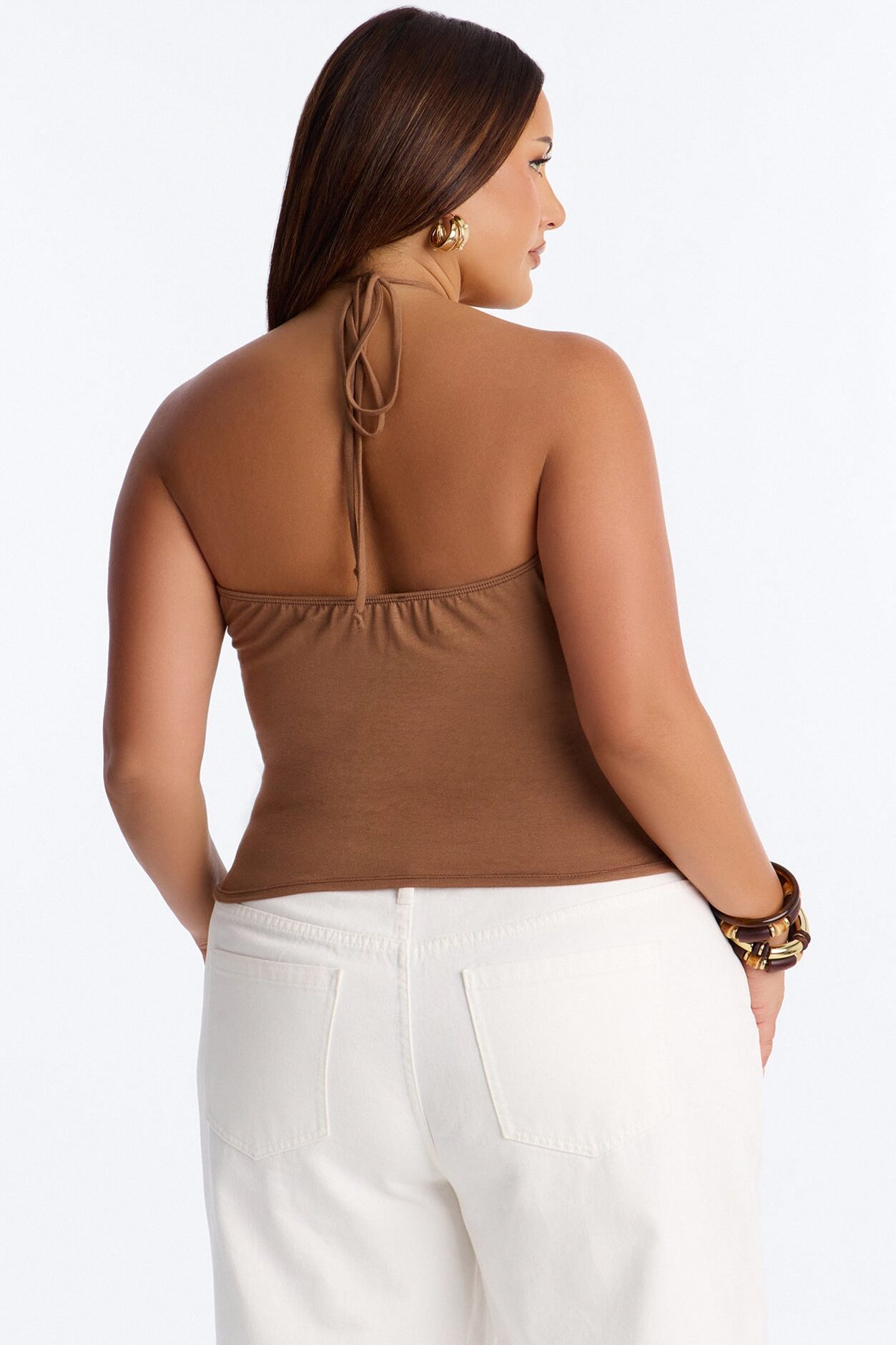 Brazillian Baddie Cowl Hardware Halter Top - Chocolate
