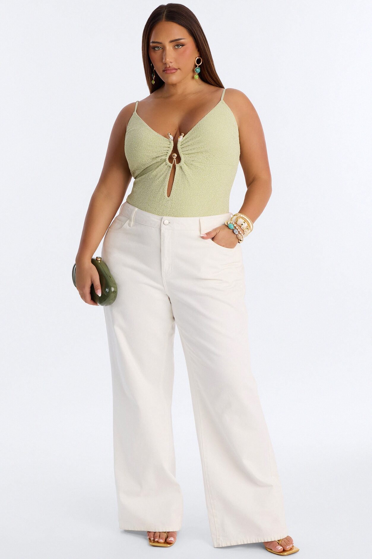 Marisol Metallic Knit Hardware Bodysuit - Green