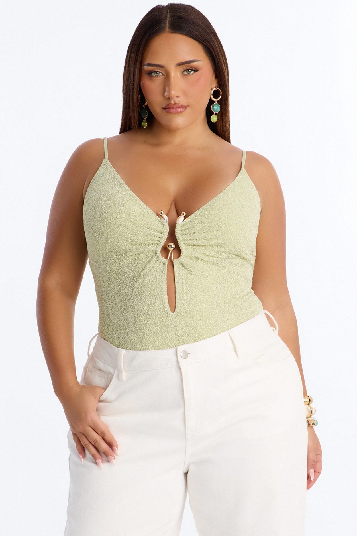 Marisol Metallic Knit Hardware Bodysuit - Green
