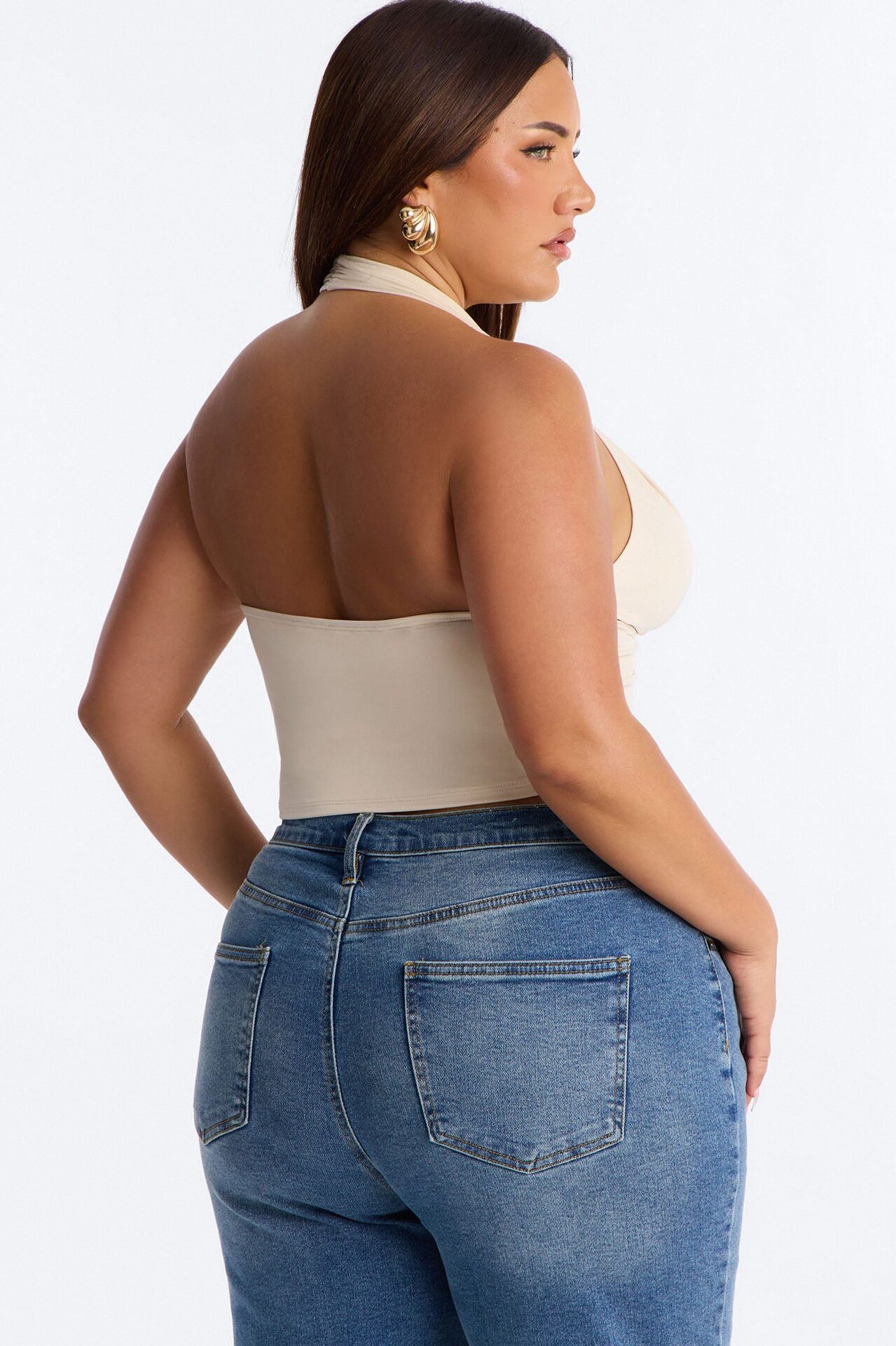 Golden Hour Cowl Neck Knot Halter Top - Cream