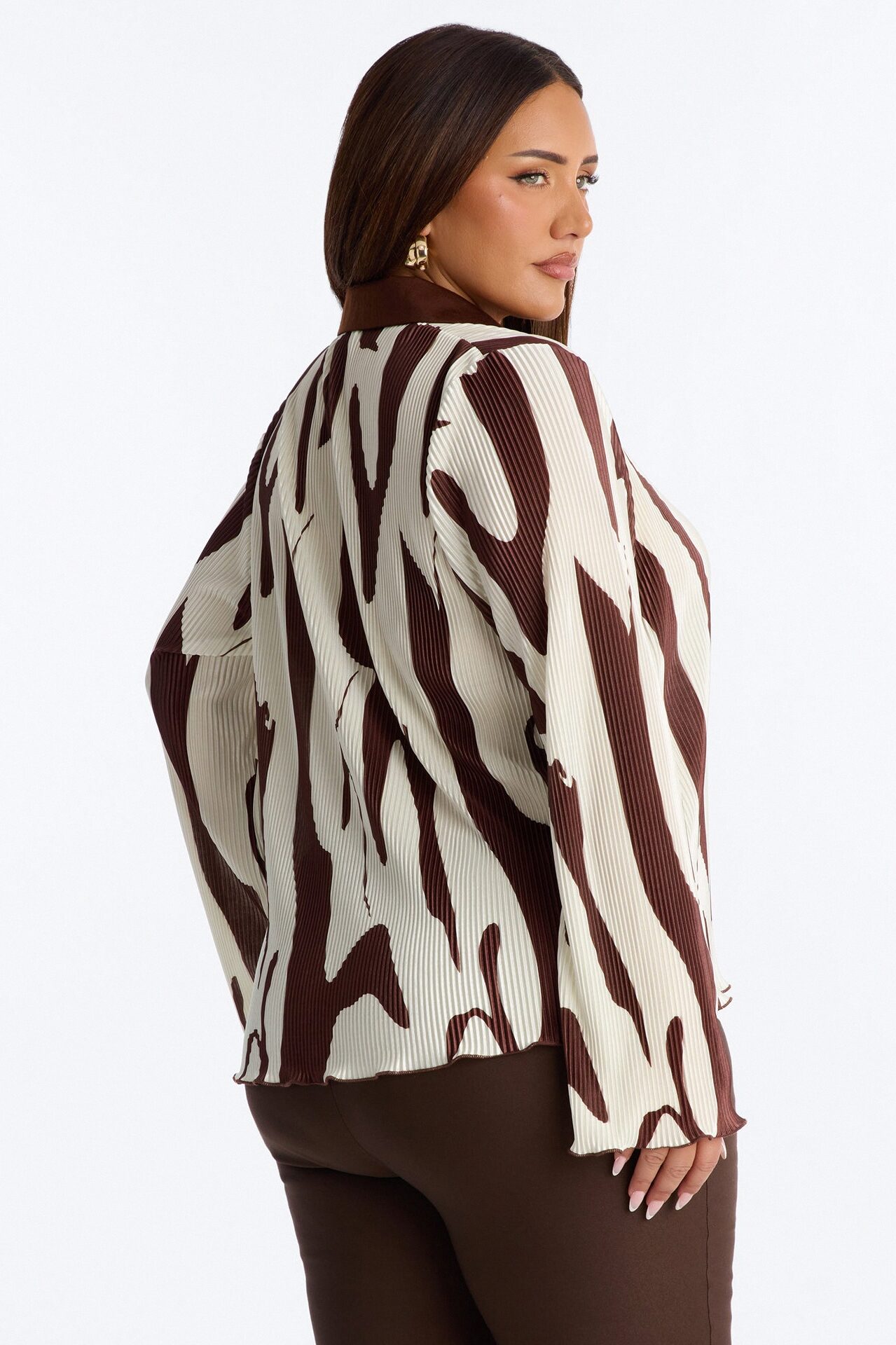Zahara Button Up Top - Brown/combo