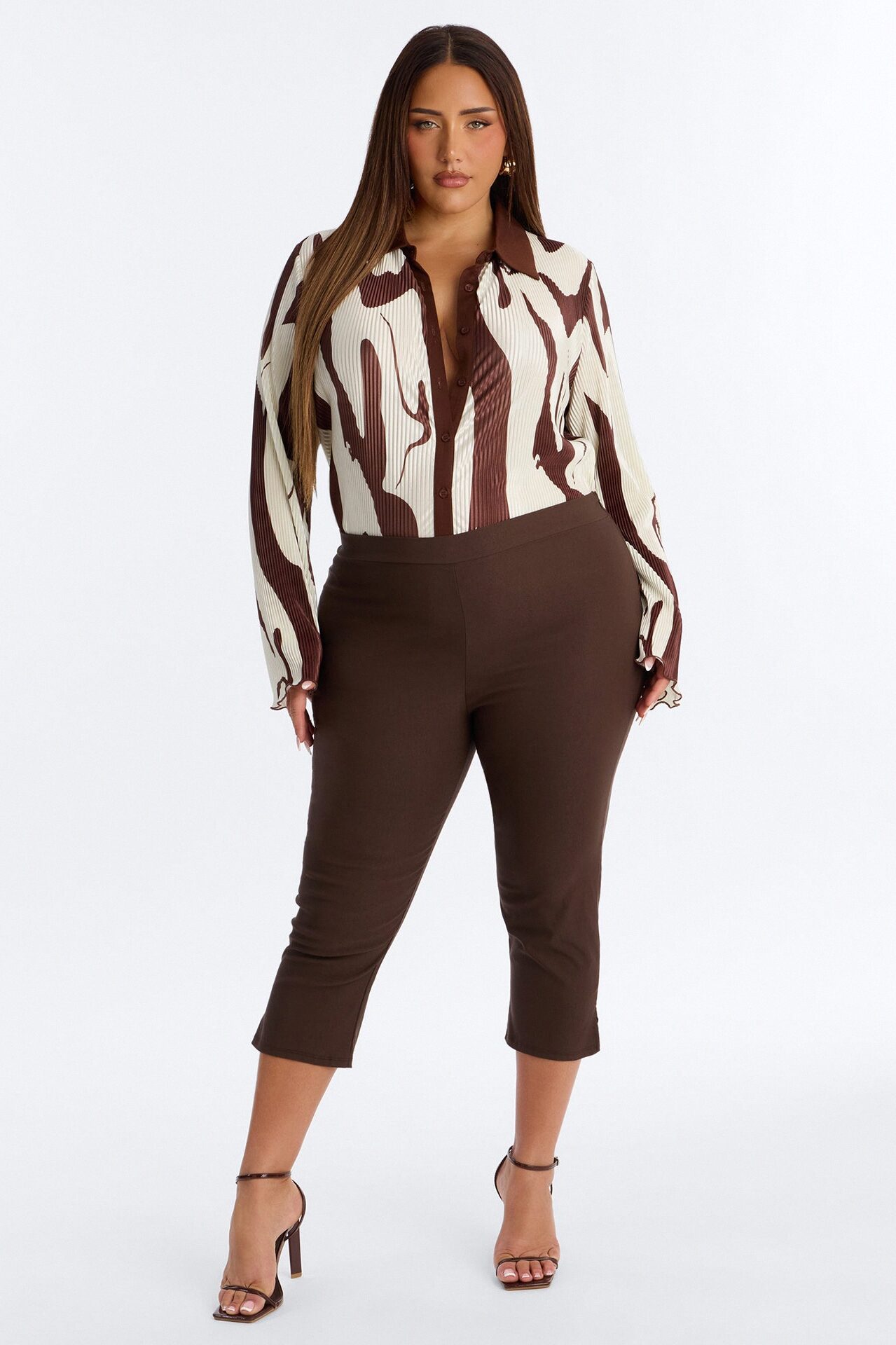 Zahara Button Up Top - Brown/combo