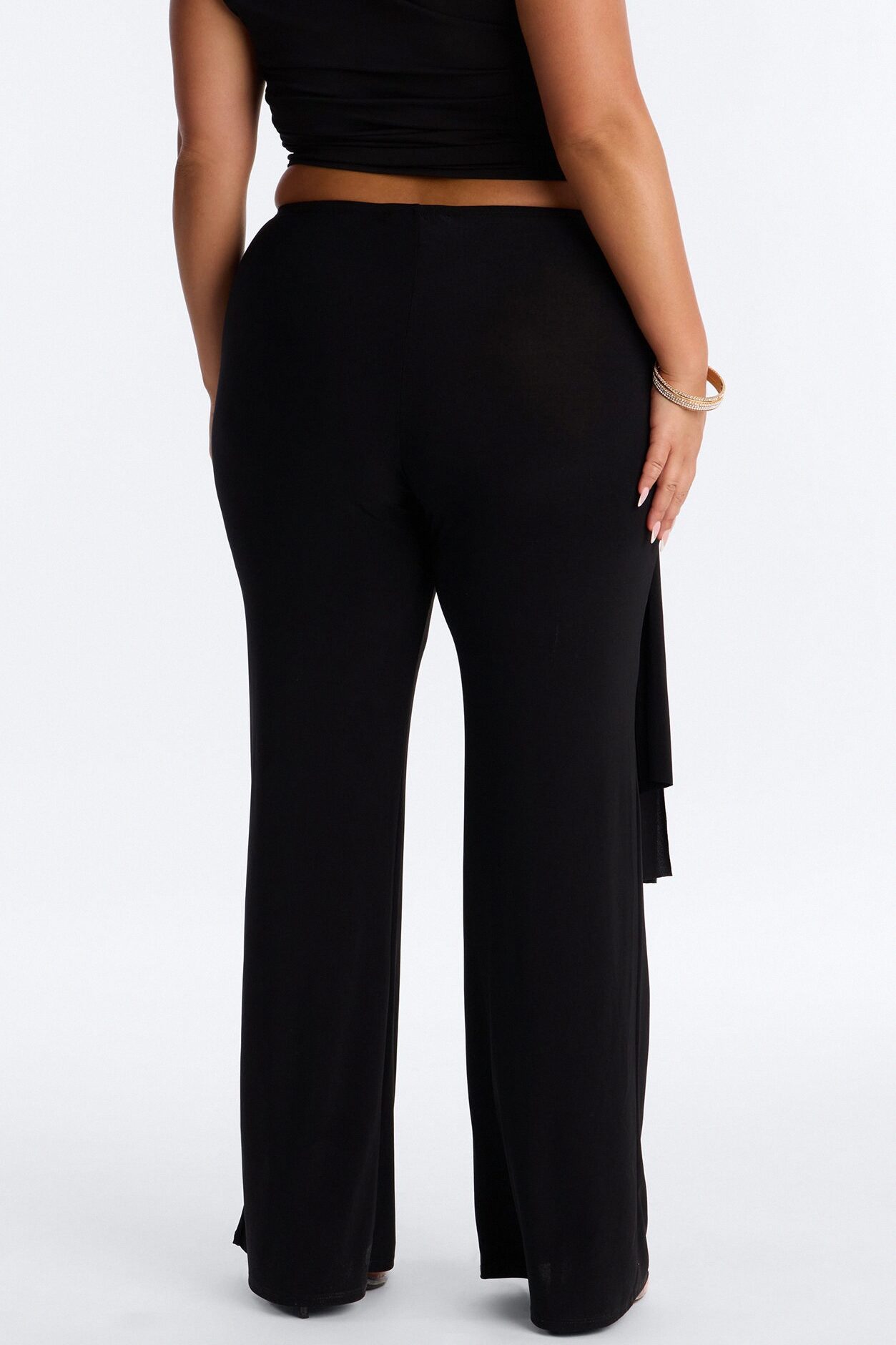 Sakura High Rise Tie Waist Flare Pants - Black