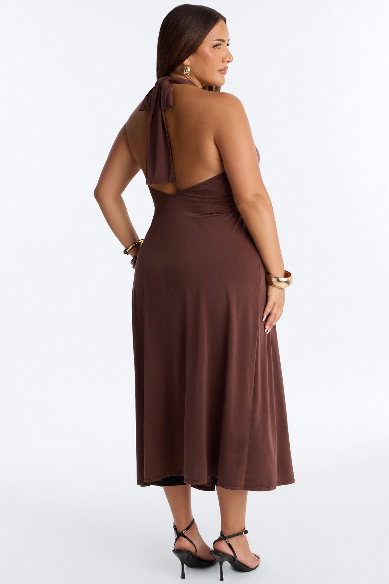 Luna Long Flyaway Low Back Top - Brown
