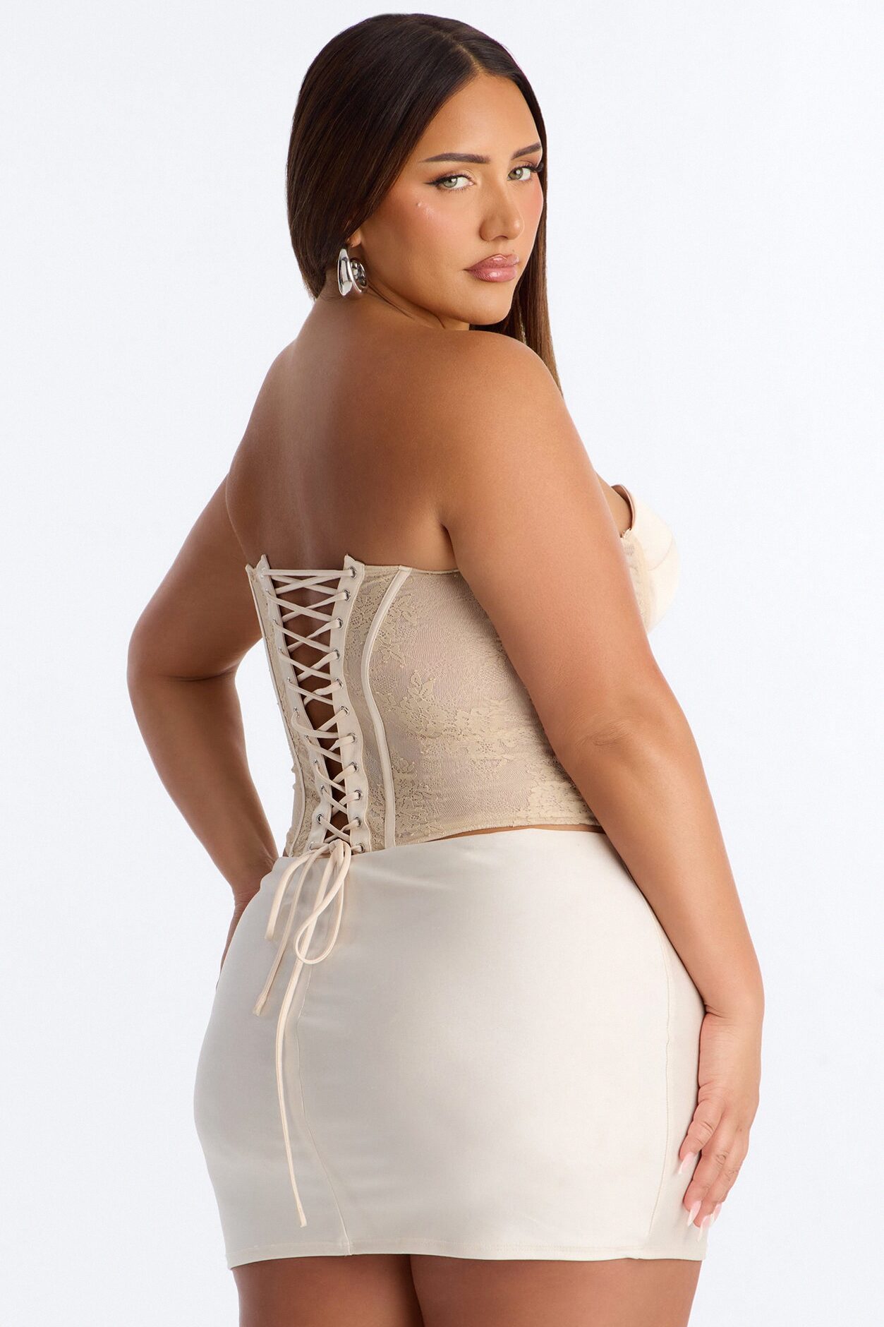 With A Tease Lace Up Lace Corset - Nude